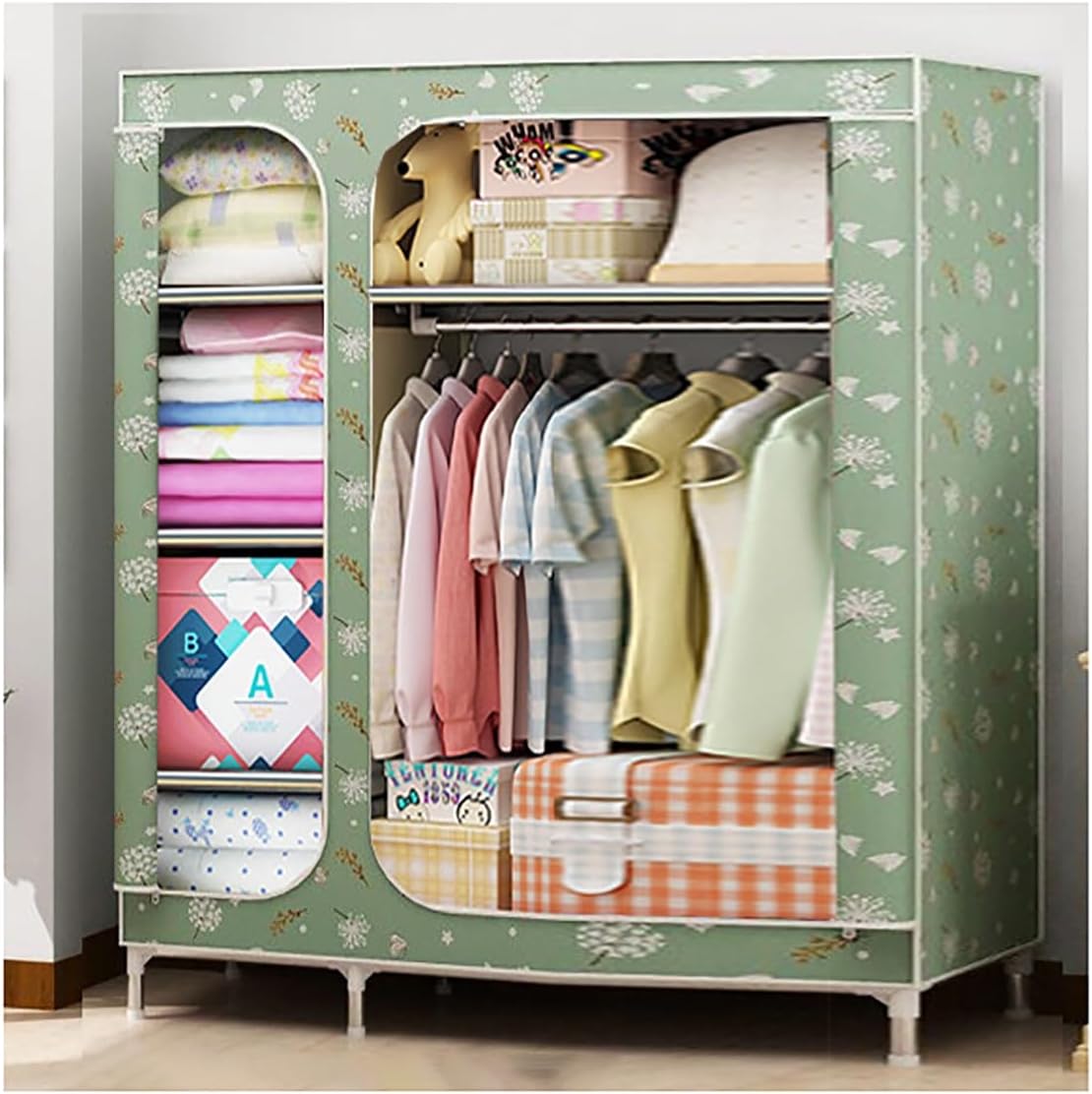 Portable Closet Wardrobe for Bedroom Non-Woven Fabric Clothes Rack with 5 Storage Shelves and Hanging Rod for Hanging Clothes (Color : F, Size : 125x45x168cm)