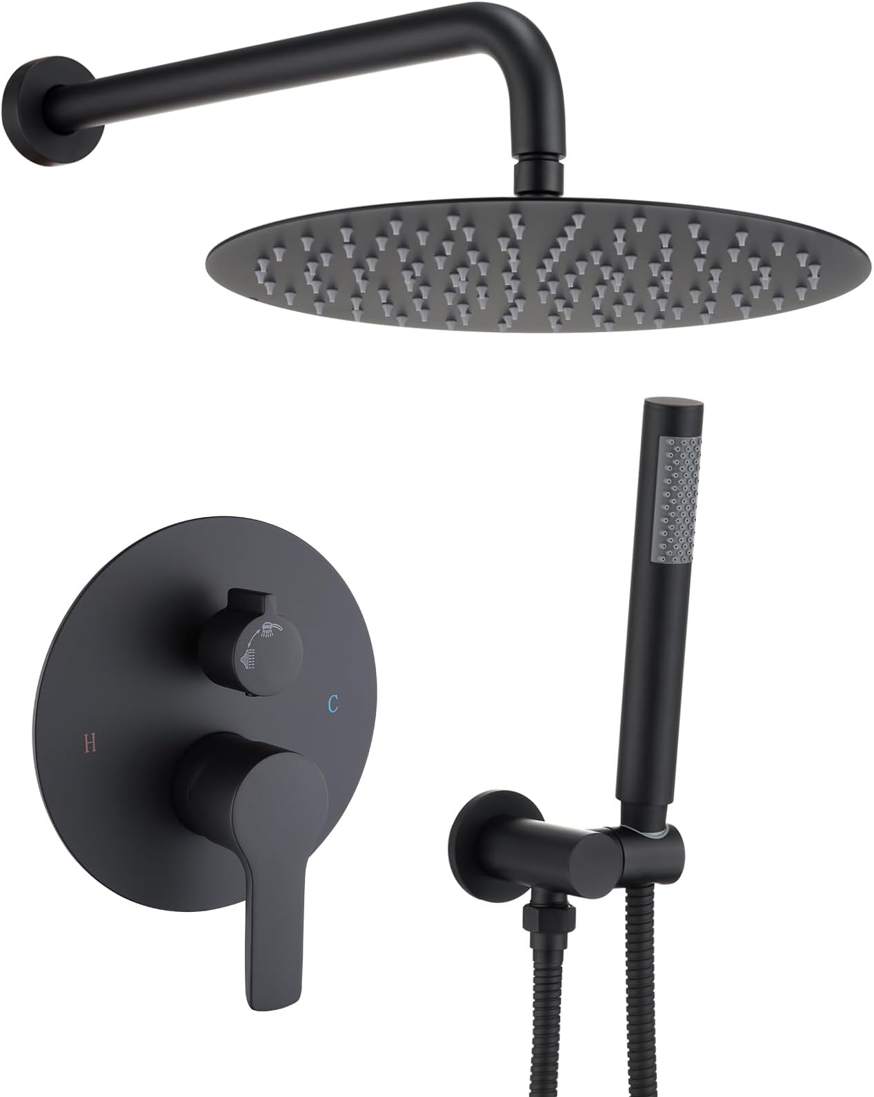 Iriber Matte black Shower System Wall Mounted Shower Faucet Mixer Set with 12...