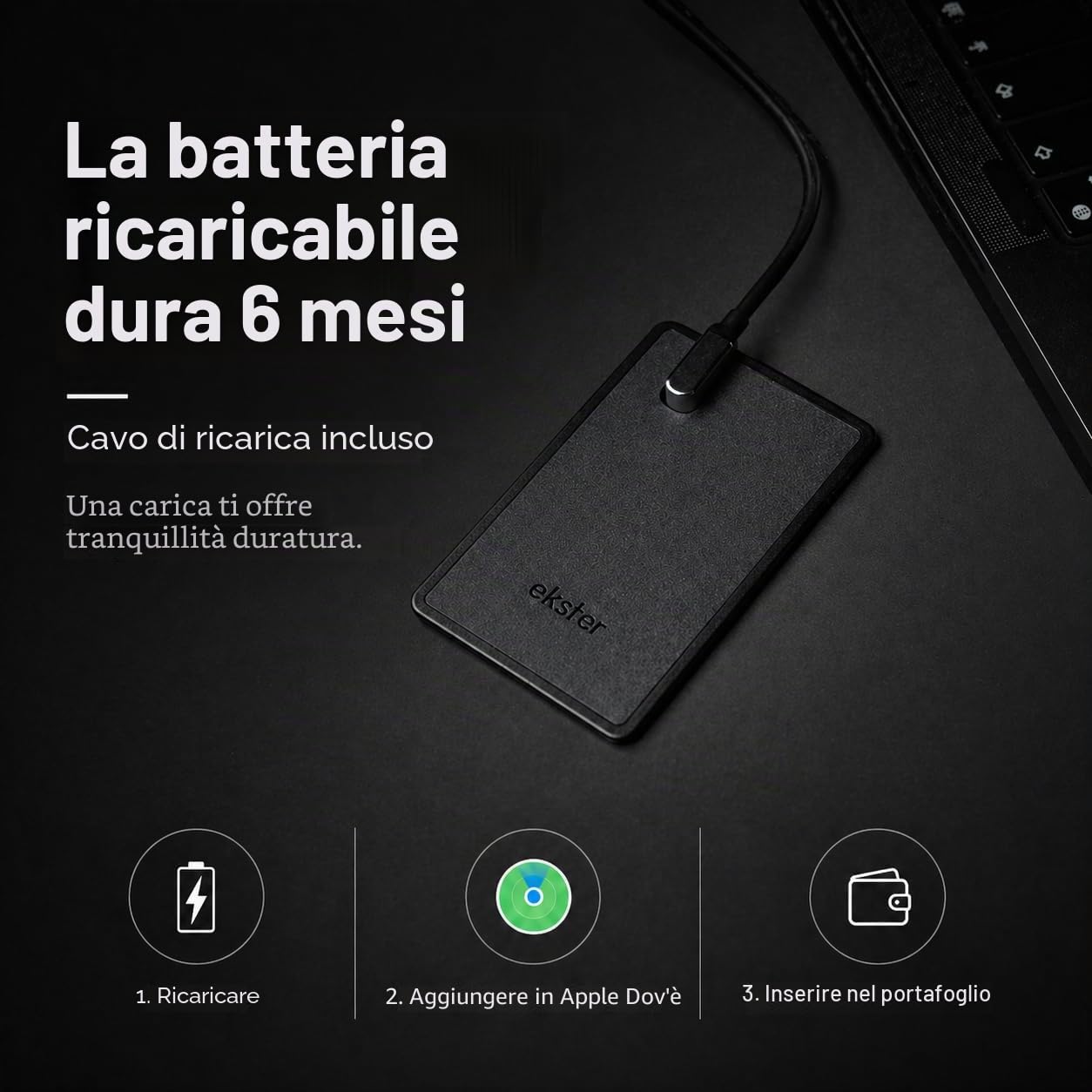 Ekster Finder Card Wallet Finder | Ricaricabile Bluetooth Abilitato GPS Wallet Tracker Card | Batteria a lunga durata Funziona con Apple® Find My & Siri | Card Tracker per portafoglio
