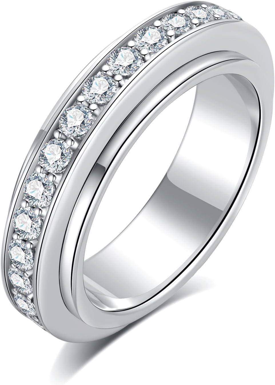 AnuClub Moissanite Gear Spinner Rings 2/2.5mm D Color VVS1 Moissanite Fidget Bands Eternity Rings for Women