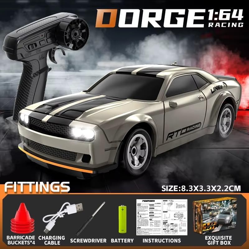 Image of 1:64 RC Drift Racing Car, 2.4GHz 4WD High Speed Remote Control Car with LED Lights & Rechargeable Battery for Kids