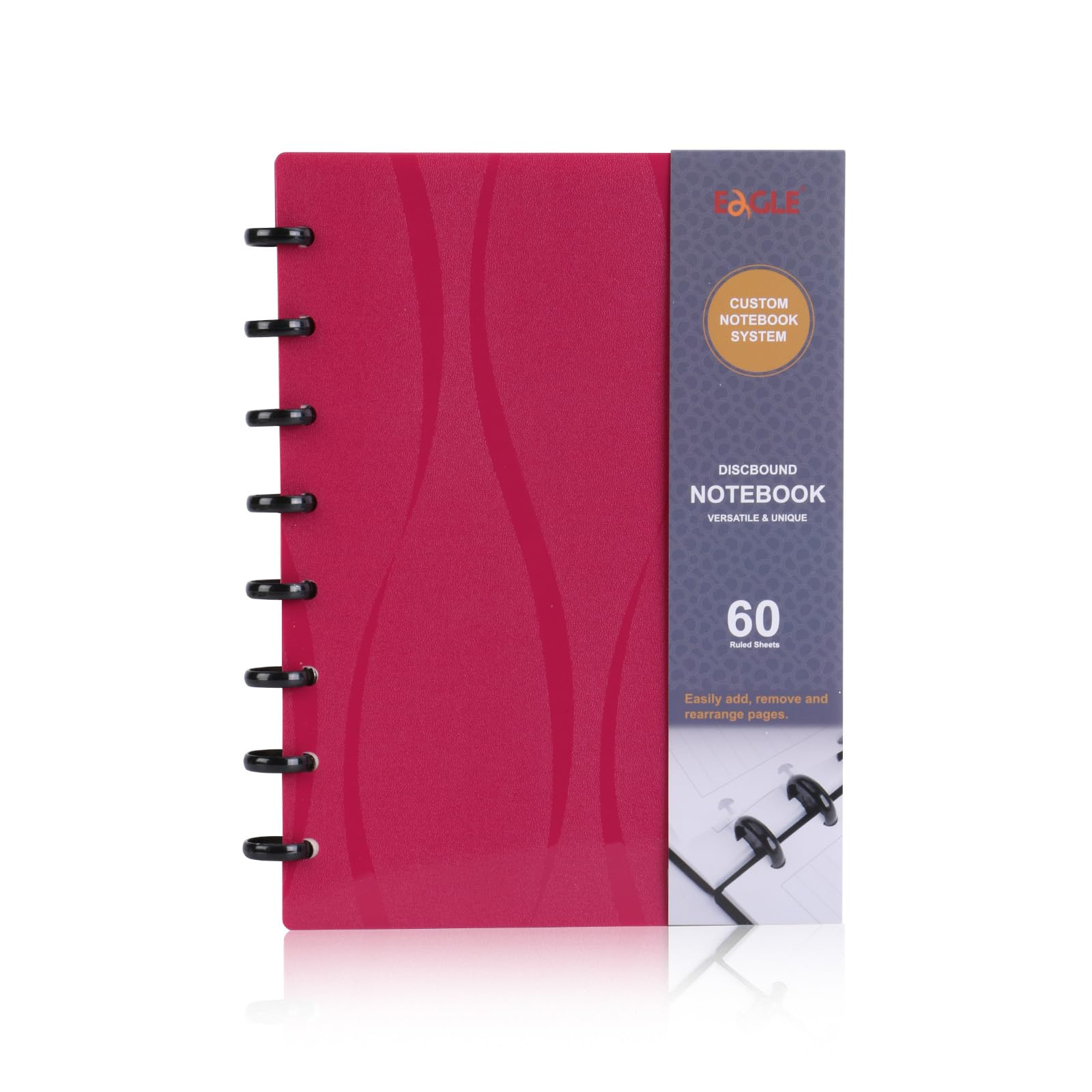 Eagle Discbound Notebook, Customizable Notebook, Junior Size, Poly Cover, 60 Sheets Ruled/Lined Pages (Red)