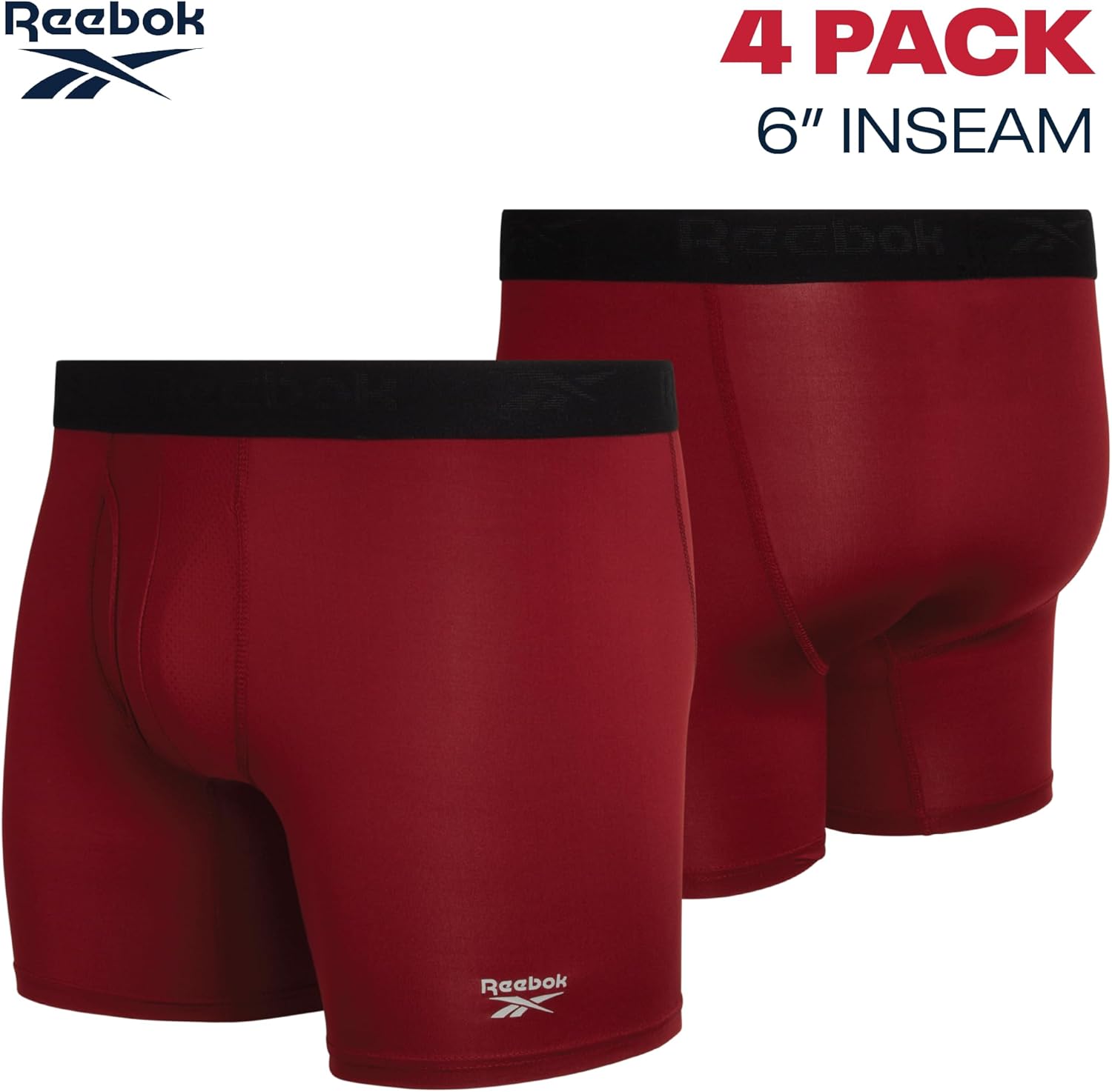 Reebok Mens Boxer Briefs - 4 Pack Stretch Performance Boxers for Men with Functional Fly, 6" Inseam Mens Underwear Boxers - Image 3
