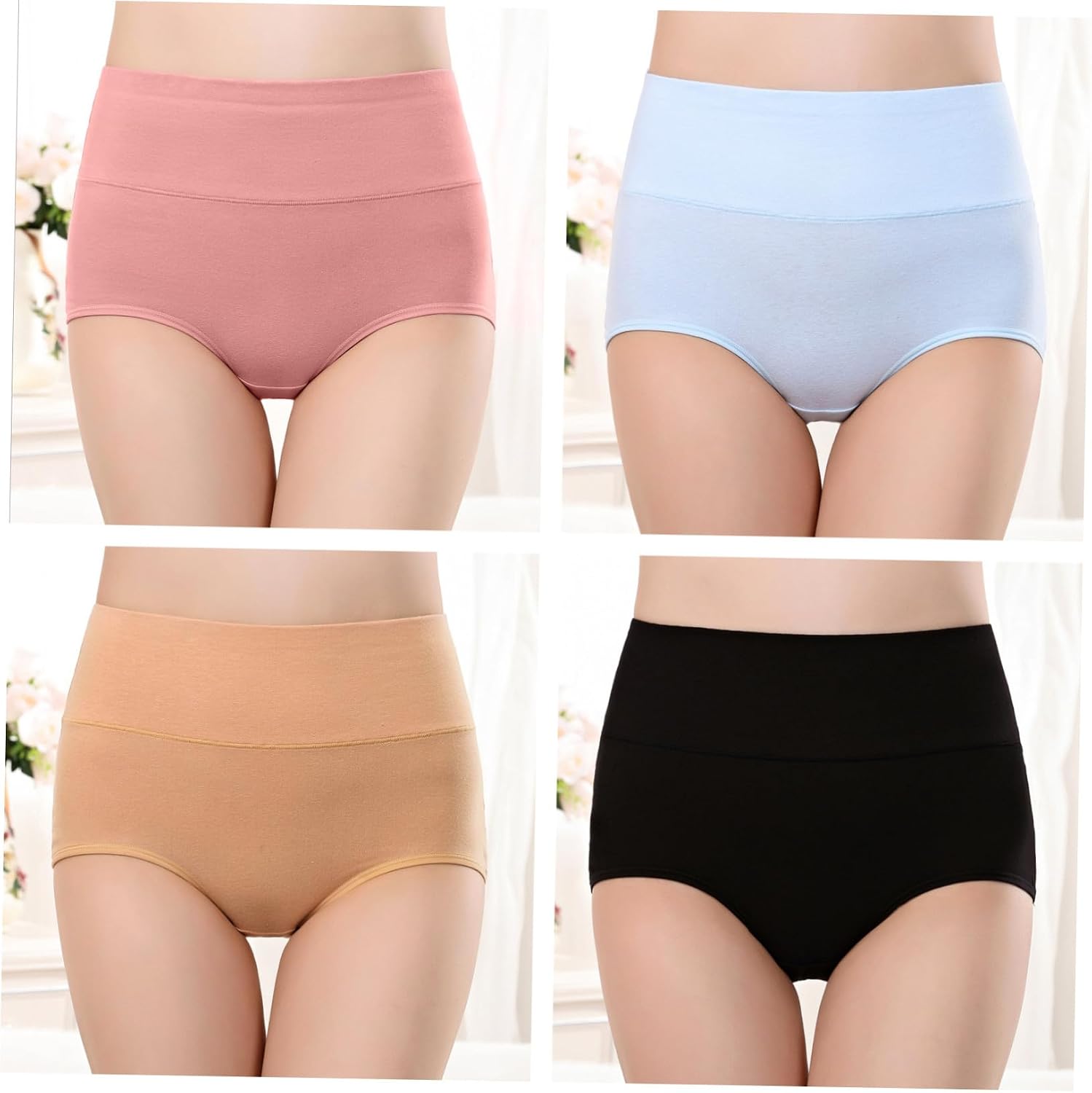 COLLBATH 4 Pcs Women High Waisted Briefs Elastic Waistband Comfortable Breathable Underwear Multi-color Pack for Daily Fitness