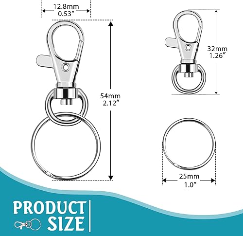 Miniatura 4 de 140 ganchos para llavero con llaveros, accesorios de llavero Flasoo con 70 cierres giratorios, gancho a presión y 70 llaveros para manualidades,