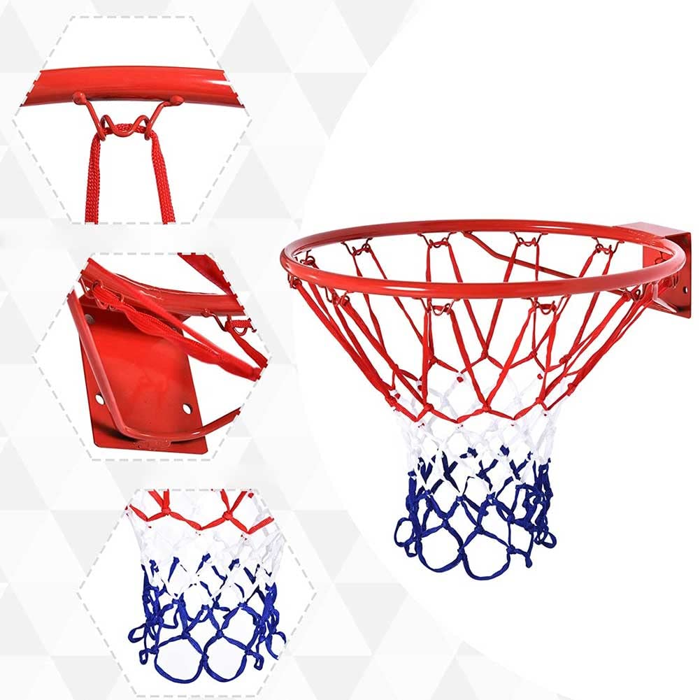 BAKAJI Canestro Basket Palla Canestro Regolamentare da Parete Muro Tabellone Anello in Metallo con Rete in Nylon Diametro 45cm Esterno Giardino Kit Montaggio Incluso Gioco Sport