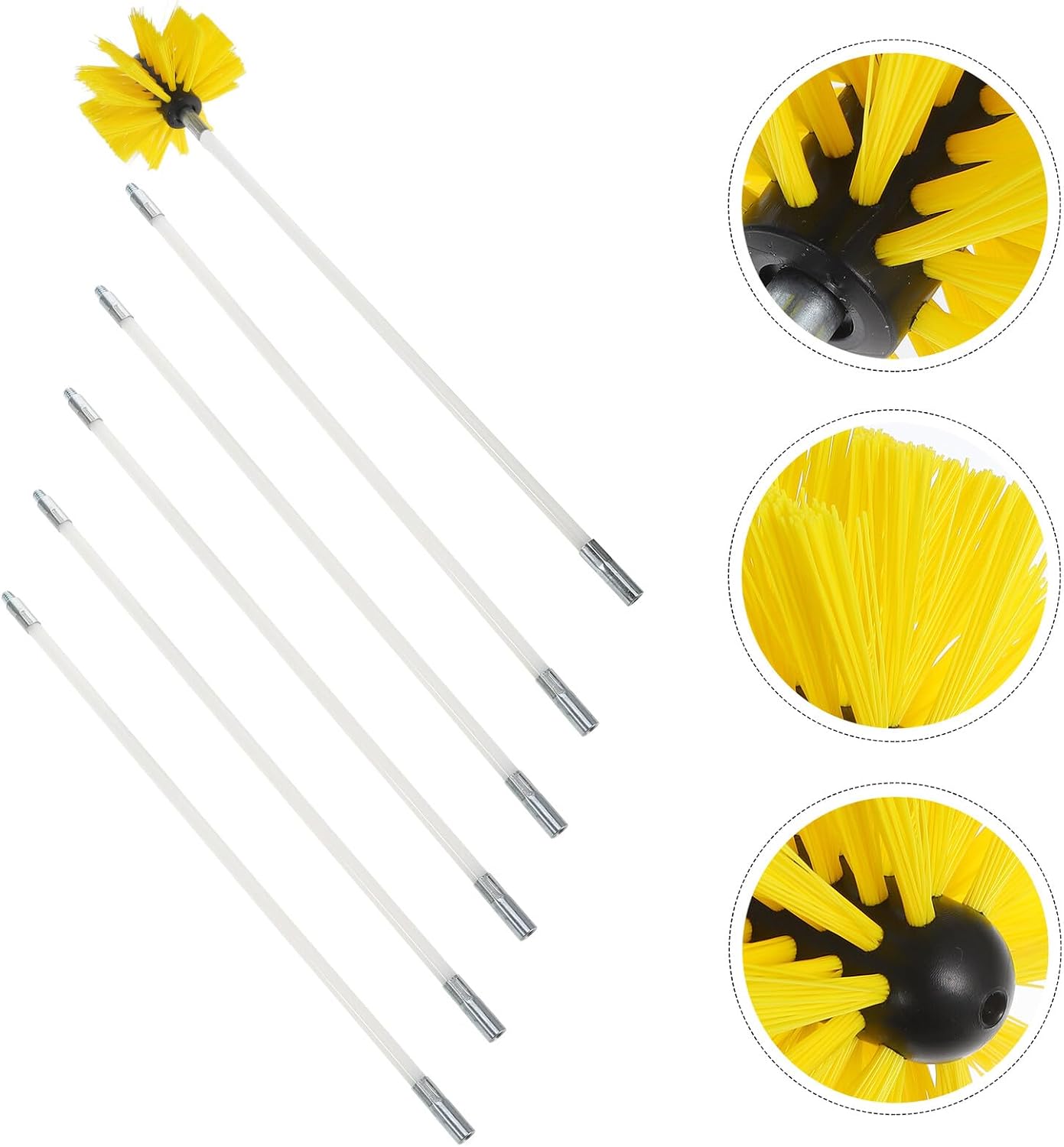 Vaguelly Fireplace Chimney Cleaning Brush Set 7pcs with Extendable Rods and Yellow Bristle Heads Dryer Vent Air Duct Cleaning Tool for Indoor Stove and Boiler Maintenance
