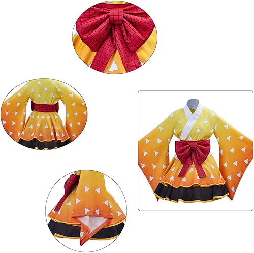 Miniatura 5 de Vestido cosplay Agatsuma - Conjunto completo de vestido kimono Tanjirou Rengoku para Halloween