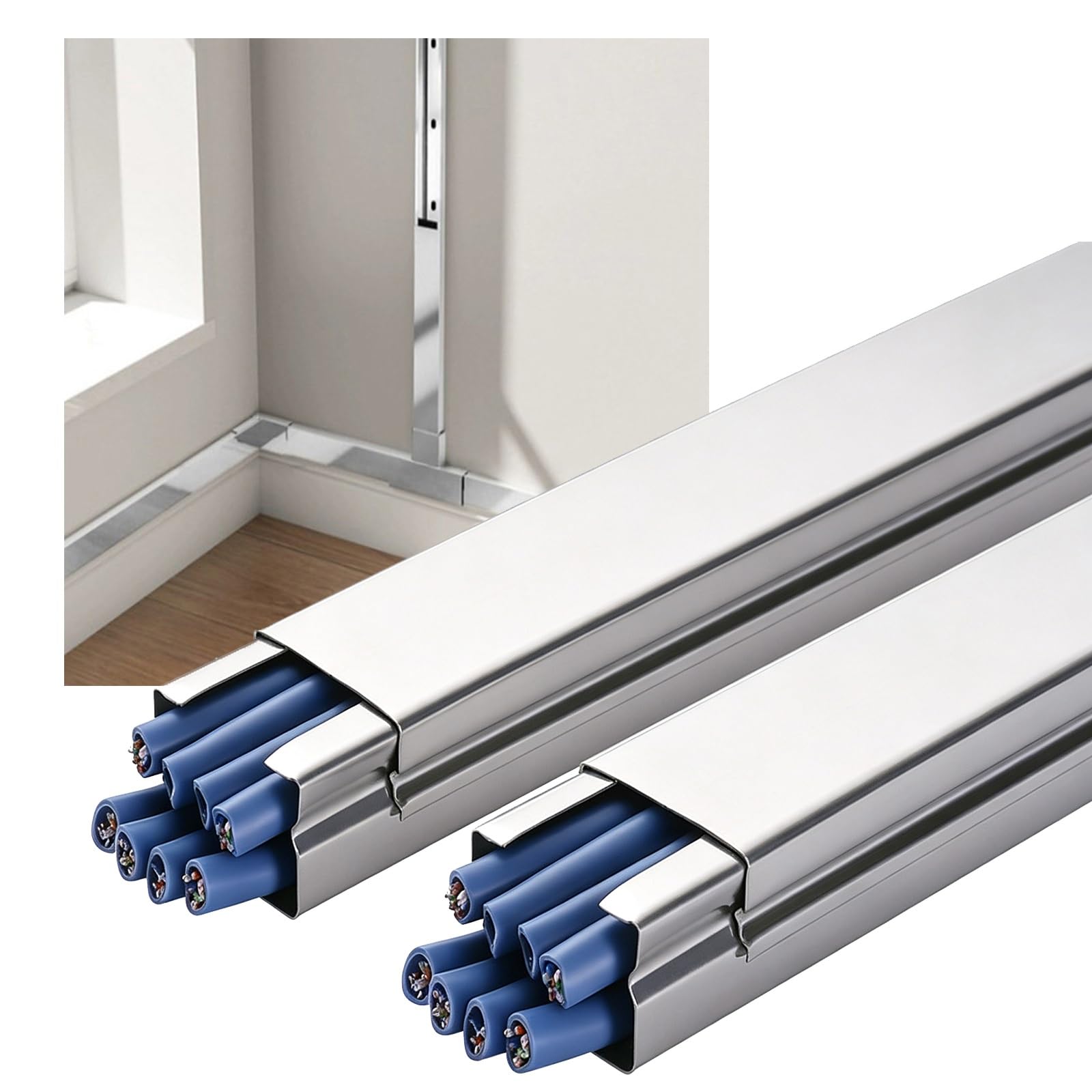 Canaleta Cables Management Pared Suelo 1 m para Esconder Organizador Cables | Canal Acero Inoxidable Decorativa Cuadrada para Hogar Oficina con Orificios para Tornillos