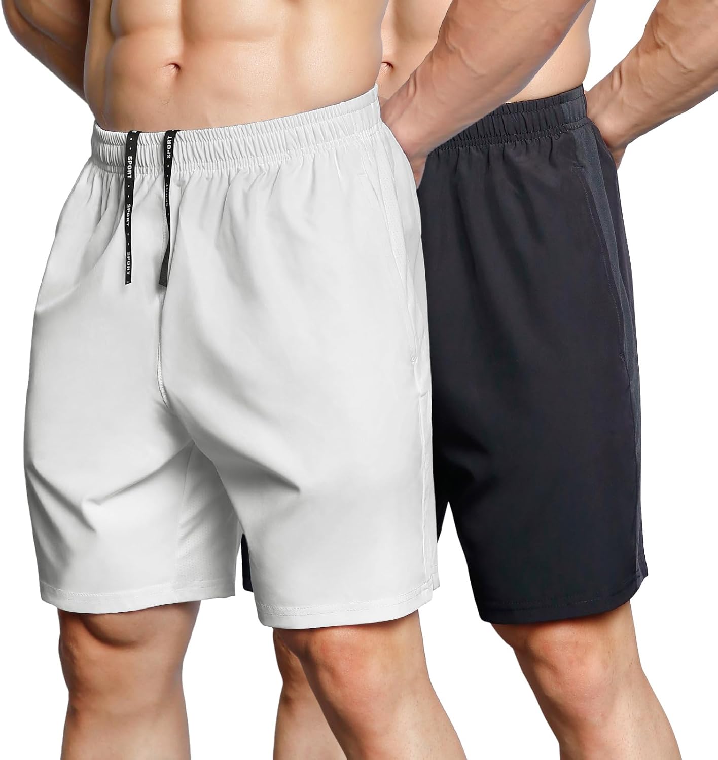 Men's 7" Athletic Shorts 2 Pack Quick Dry Workout Running Shorts with Zipper Pockets