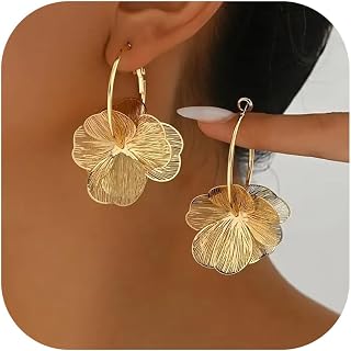 Gold Flower Earrings for Women Boho Floral Hoop Dangle Petal Earring Prom Wedding Jewelry Gifts
