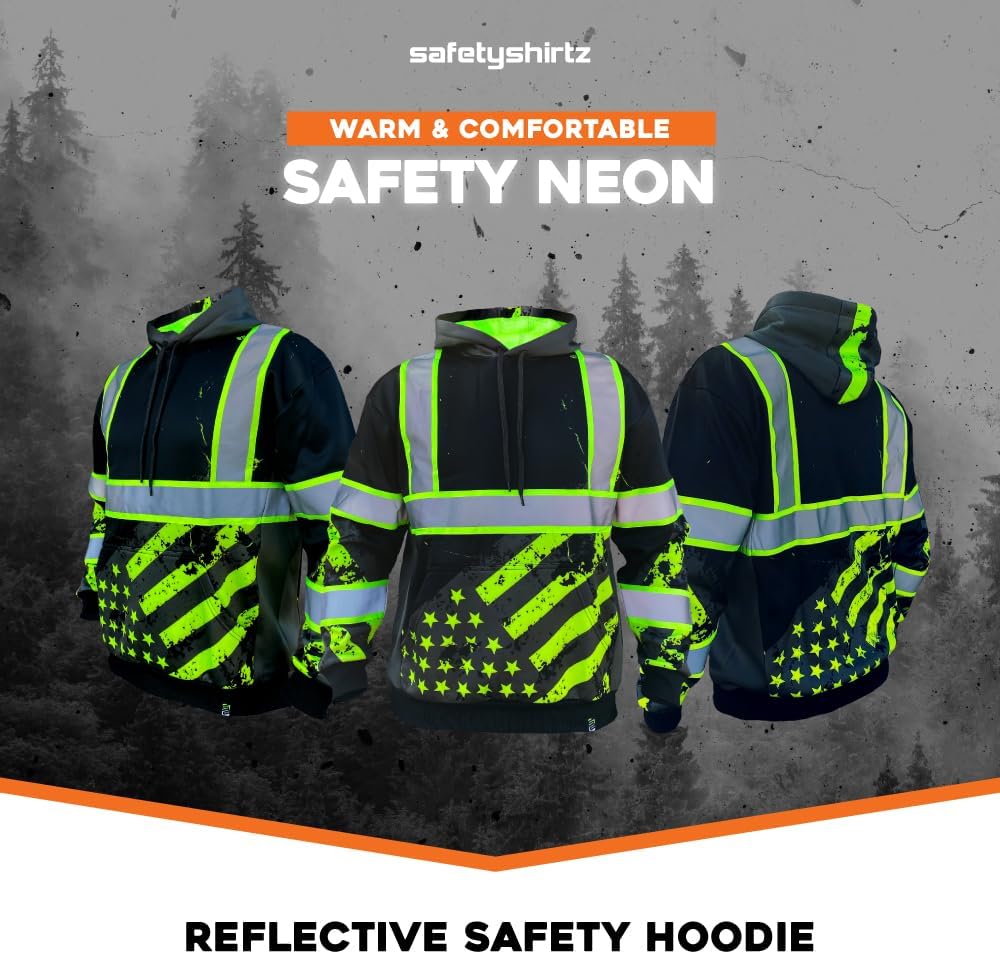 SafetyShirtz Men's SS360 ANSI Type-O and Enhanced Visibility Stealth Graphic Hoods and Zip Ups - Image 5