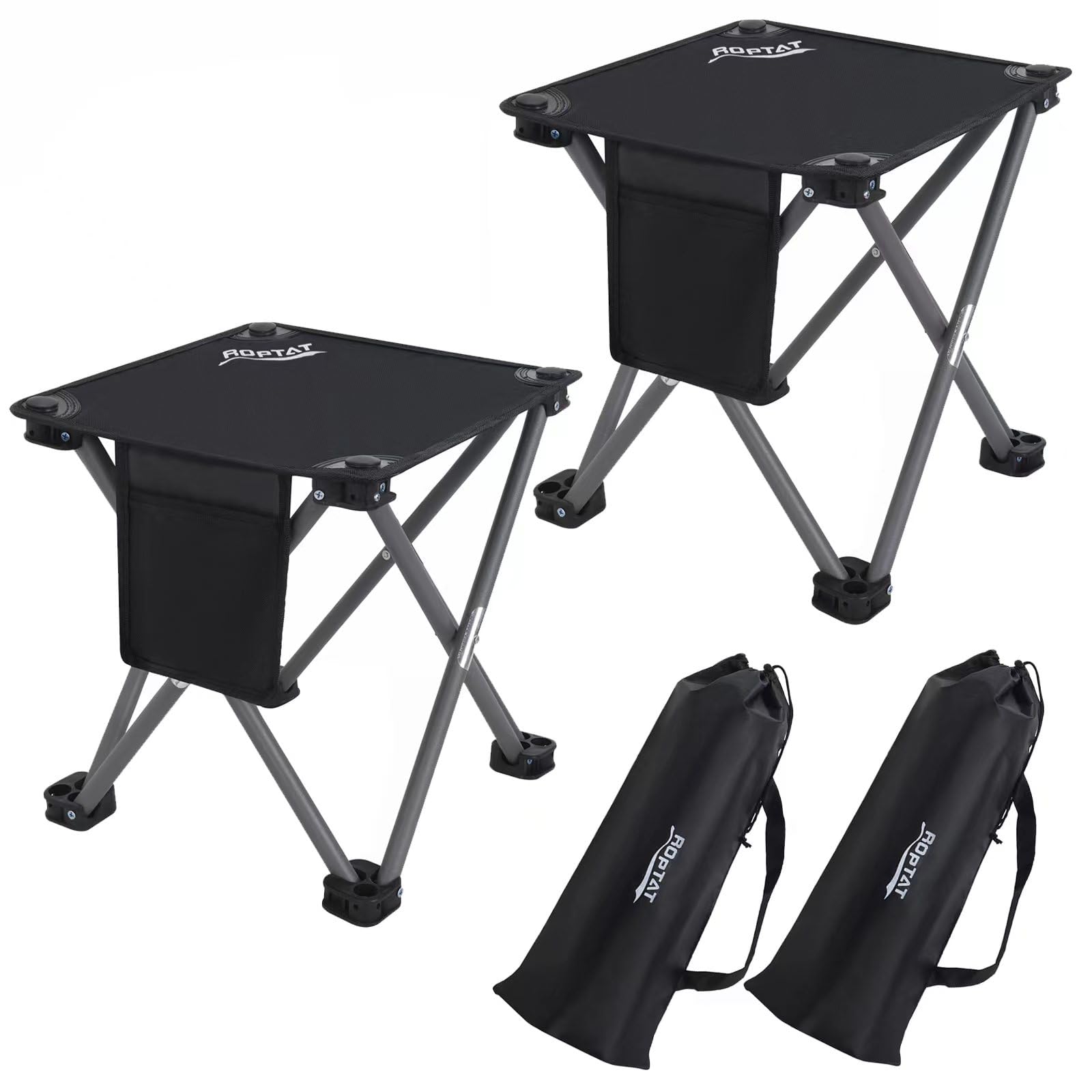Roptat 2 Pack Camping Stool,Portable Folding Compact Lightweight Stool Seat for Camping Fishing Hiking Gardening Outdoor Walking Backpacking Travelling and Beach with Carry Bag (Black)