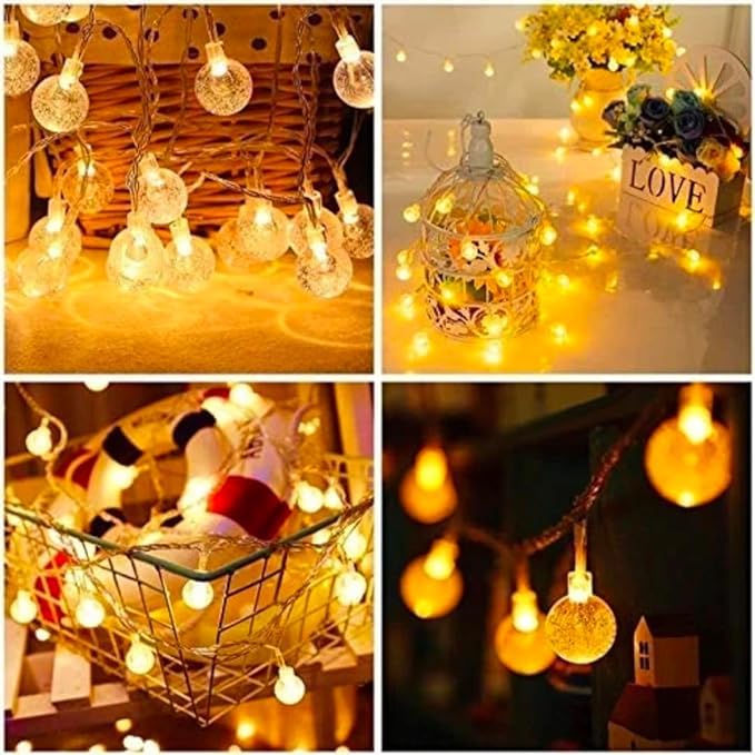 Image of Lexton 2 Meter 16 LED Crystal Ball String Light | Plug Sourced | for Indoor & Outdoor Decorations Diwali Christmas Home Decor (Warm White, Pack of 1)