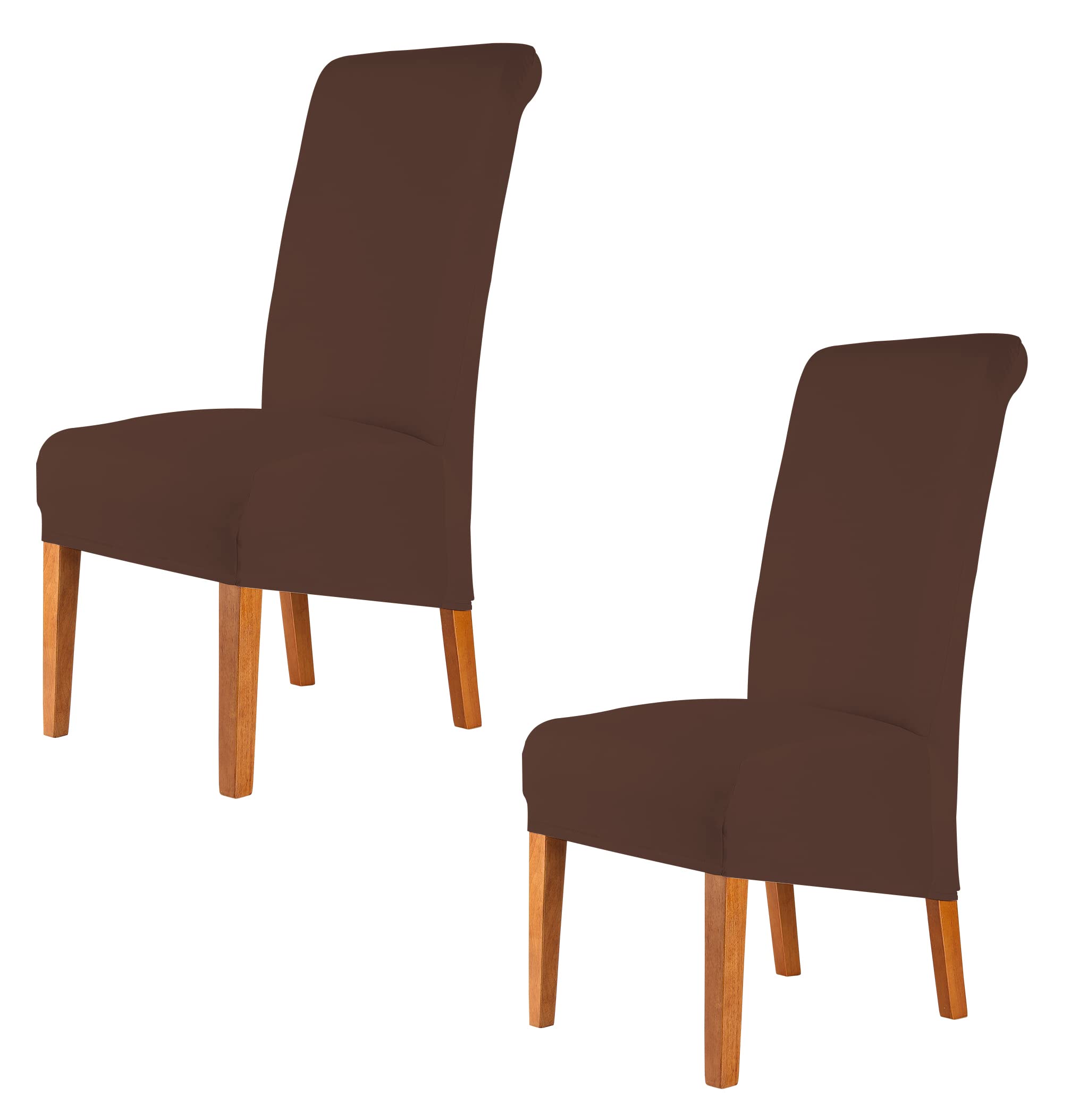 CMAKER High Back Chair Covers Stretch Spandex Fabric Chair Slipcover Seat Cover for Home Washable Removable Parsons Chair Protector Dining Room Kitchen Hotel,Set of 2,Brown