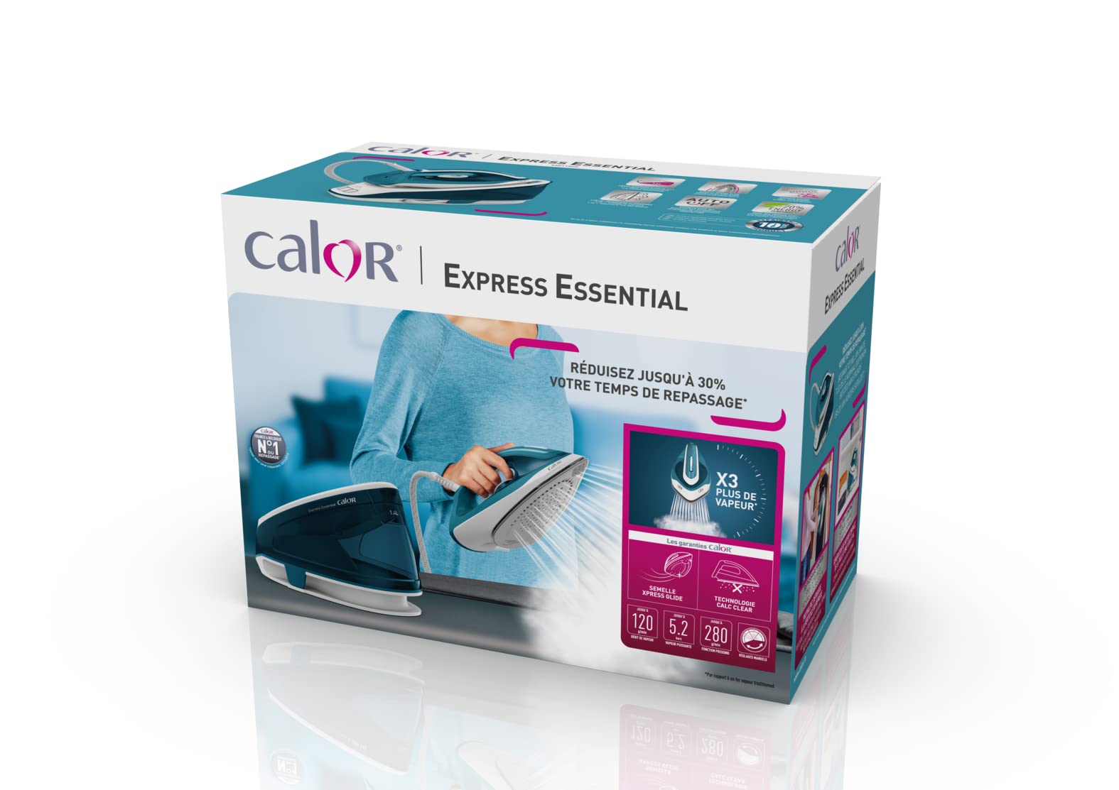 Calor Express Essential, Centrale Vapeur Classique, Débit vapeur 280 g/min, Réglage manuel, Réservoir 1,4L, Semelle en céramique, SV6115C0