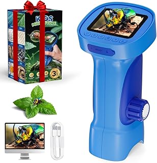 Mikroskop für Kinder, Temodu 2.4" Bildschirm, 1000X USB Tragbares Taschenmikroskop, Wiederaufladbares Tragbares Mikroskop, Mikroskope Anschluss an PC, Science draussen ab 3 Jahren (Blue)