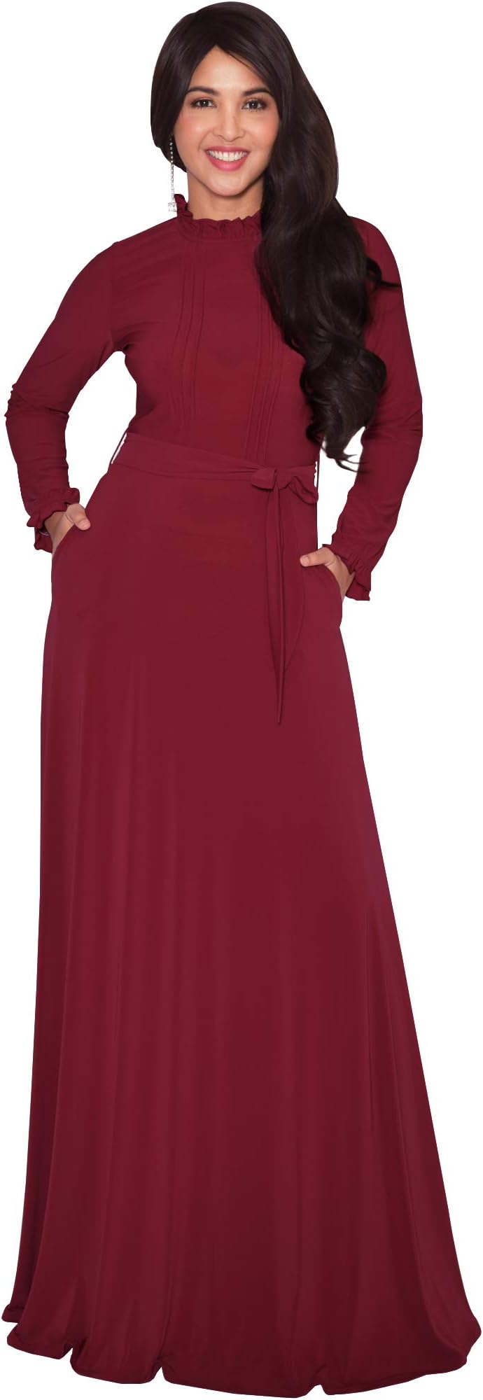 KOH KOHWomens Long Sleeve Elegant Pockets Fall Winter Evening Maxi Dress Gown