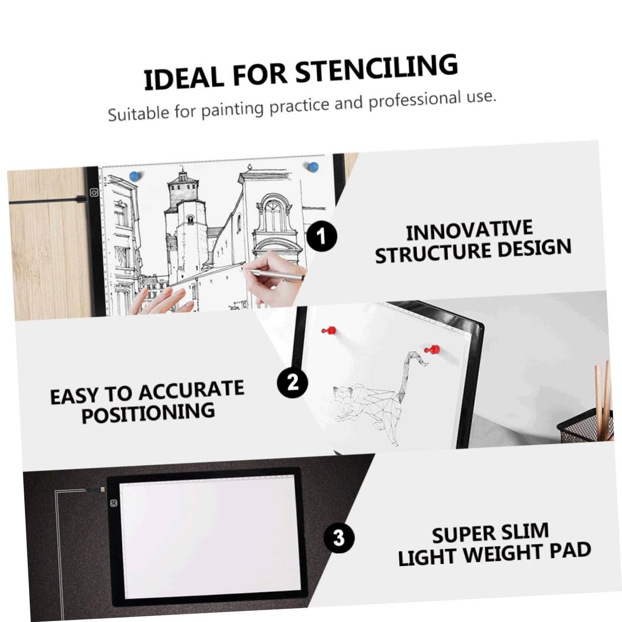 VILLFUL Mesa de Luz A4 para Dibujo con Luz LED Brillante, Tablero Acrílico Ligero con Diseño Innovador y Regla Integrada Adecuado para Scrapbooking y Animación 2d