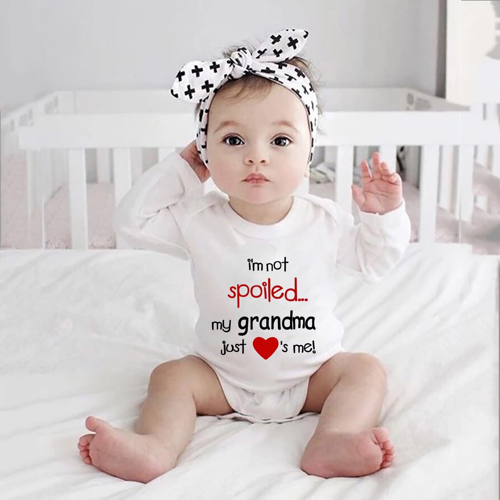 WOOYONGING I'm Not Spoiled My Grandma Just Loves Me Newborn Clothes Unisex Long Sleeve Cute Newborn Outfits White Baby Romper 18 Month
