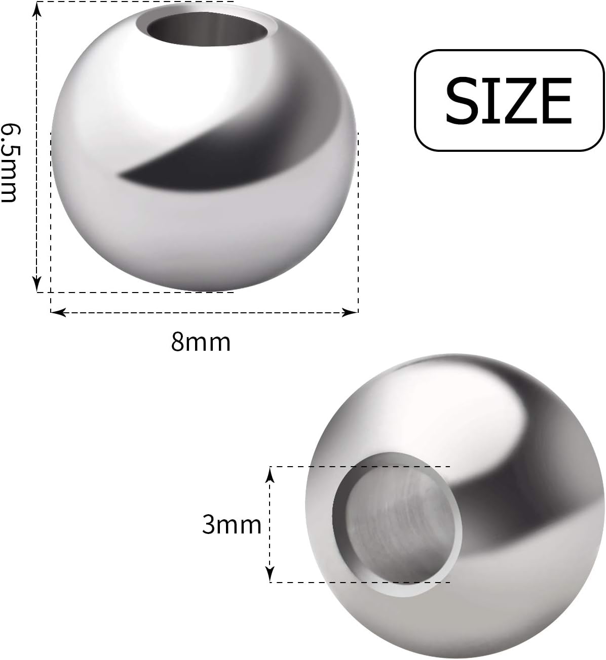 50pcs 8mm Stainless Steel Round Spacers Ball Spacer Beads Seamless Smooth Loose Beads Rondelle Beads Jewelry Spacer Charms for DIY Jewelry Making Supplies - Image 3