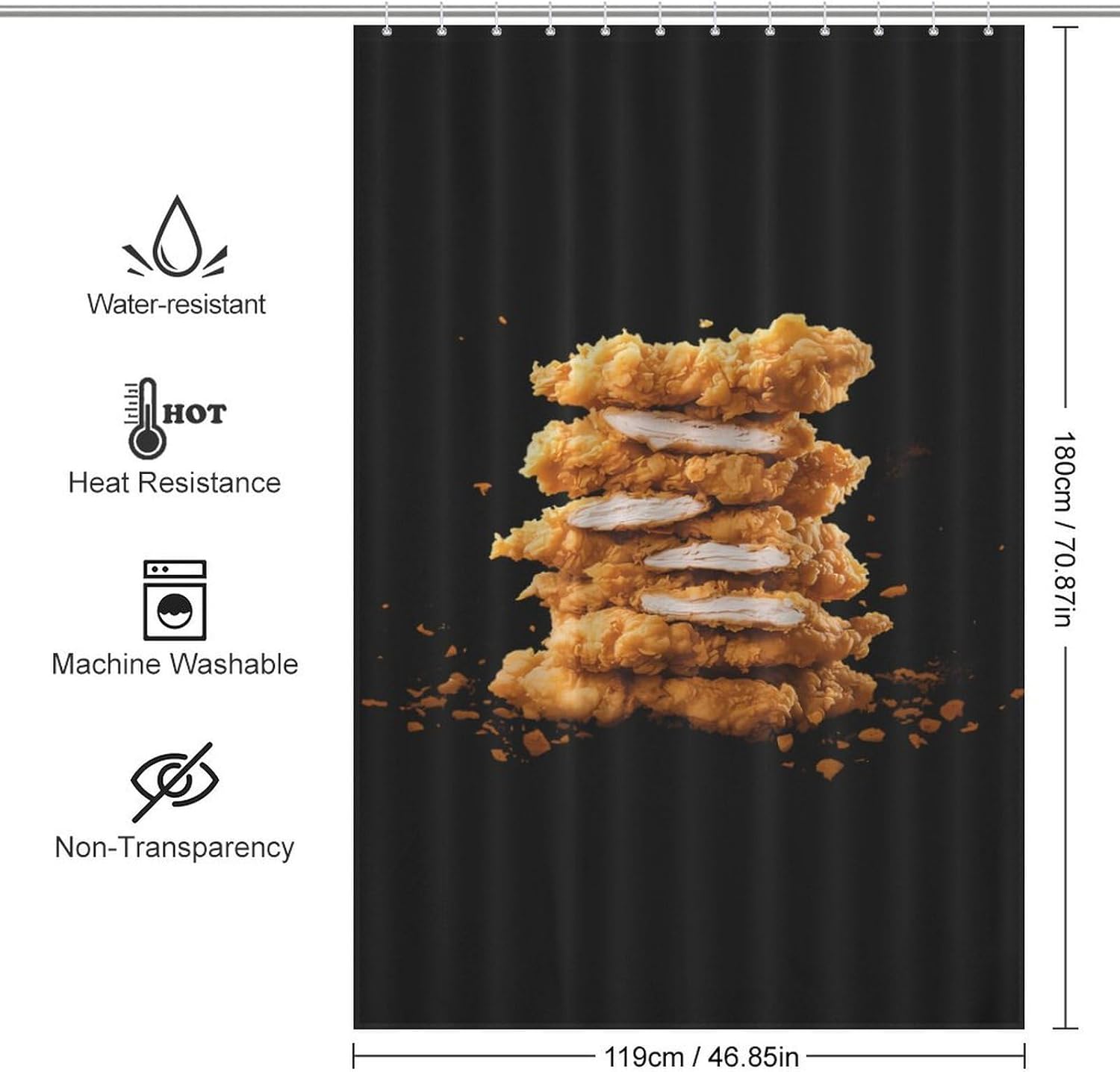 Tendies Chicken Tenders Funny Shower Curtains Washable Bath Curtain Liner with Hooks for Bathroom Bath Tubs