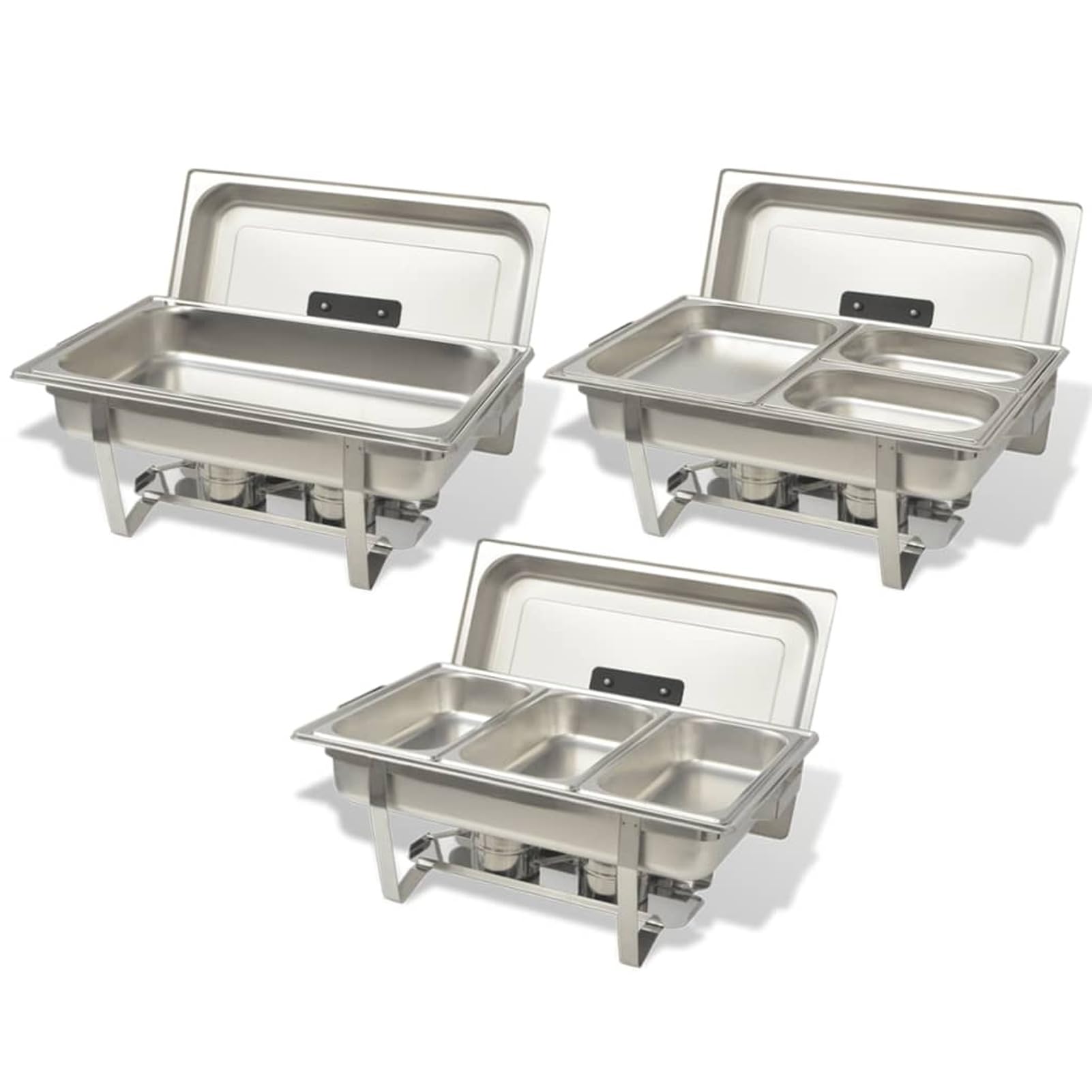 Juego de 3 bandejas calientaplatos de acero inoxidable-Chafing Dish Buffet Calientaplatos de Acero Inoxidable Recipiente Bandeja de Calefacción Ollas de Calefacción para Servir para Buffet de Ca
