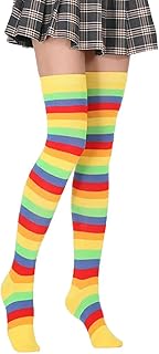 Medias Calcetines Sexys De Arcoíris para Mujer Medias Coloridas A Rayas Largas hasta El Muslo Calcetines por Encima De La Rodilla