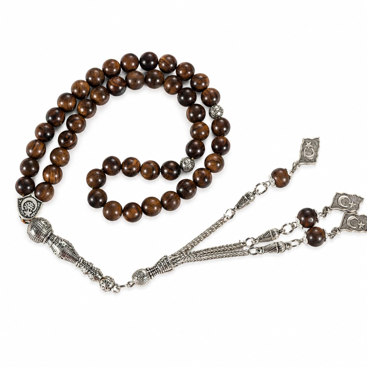 Kuka Wood Tasbih 45 Beads Misbaha Prayer Beads with Slivery Tassel, Wooden Tasbih Gift Box for Men Father Husband, Ramadan Eid Birthday Gift