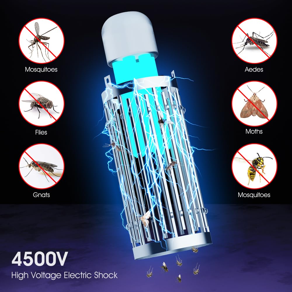 Lampada Antizanzare Elettrica 4500V 20W con luce LED 9W, Zanzariera Elettrica UV LED Lampada Zanzare con Area di Azione 80 m², Trappola Insetticida per interni Camera da letto Cucina Ufficio