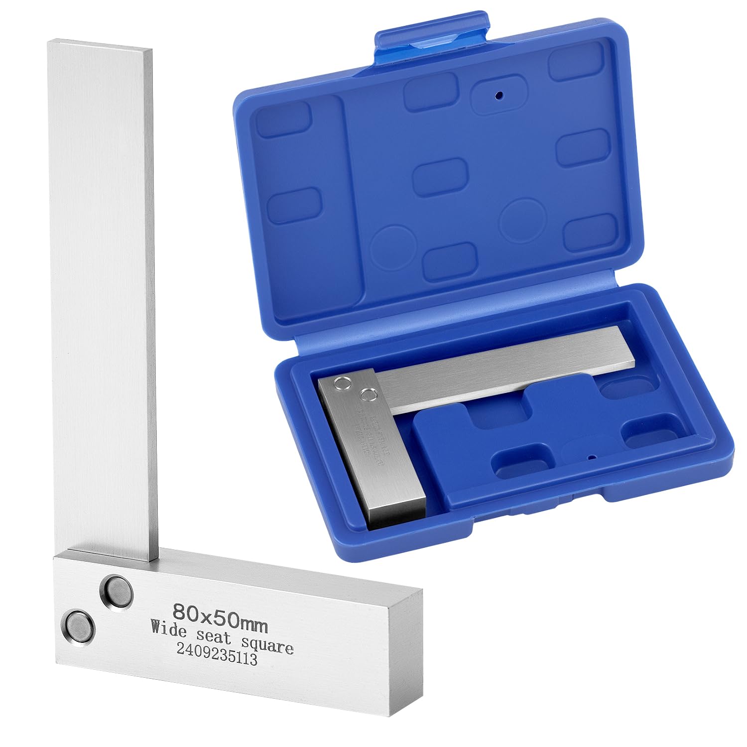 Qwork Silver Qwork® Precision Machinist Square 80X50mm (3.2X2 Inch) - Engineers Square Try Square 90 Degree, Hardened Steel