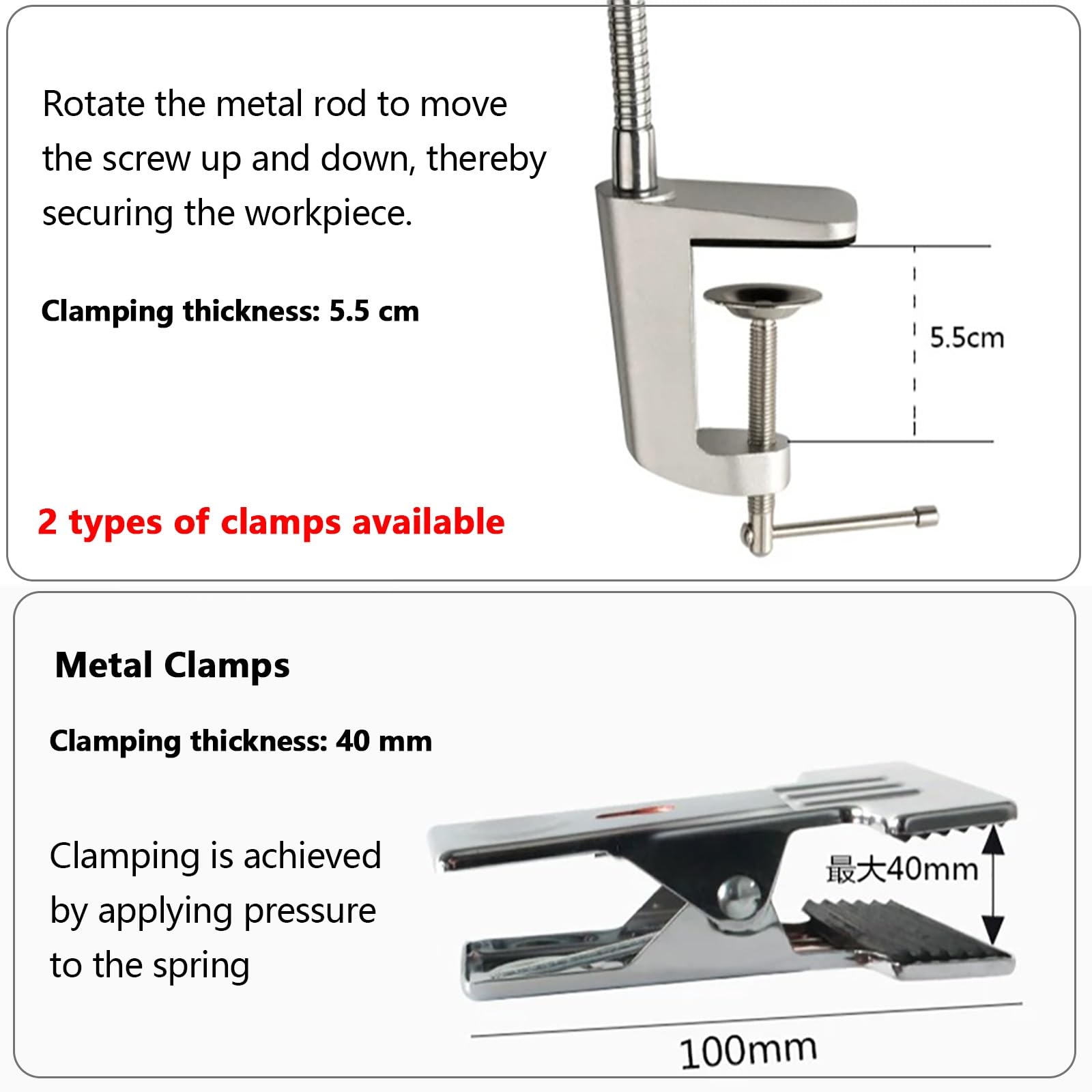 Lampada da Lavoro Flessibile a Collo D'oca con Morsetto, Lampada da Lavoro per Macchine Utensili, Illuminazione Industriale Portatile, per L'ufficio Domestico, Tornio(Iron clamp,5W 110~220V)