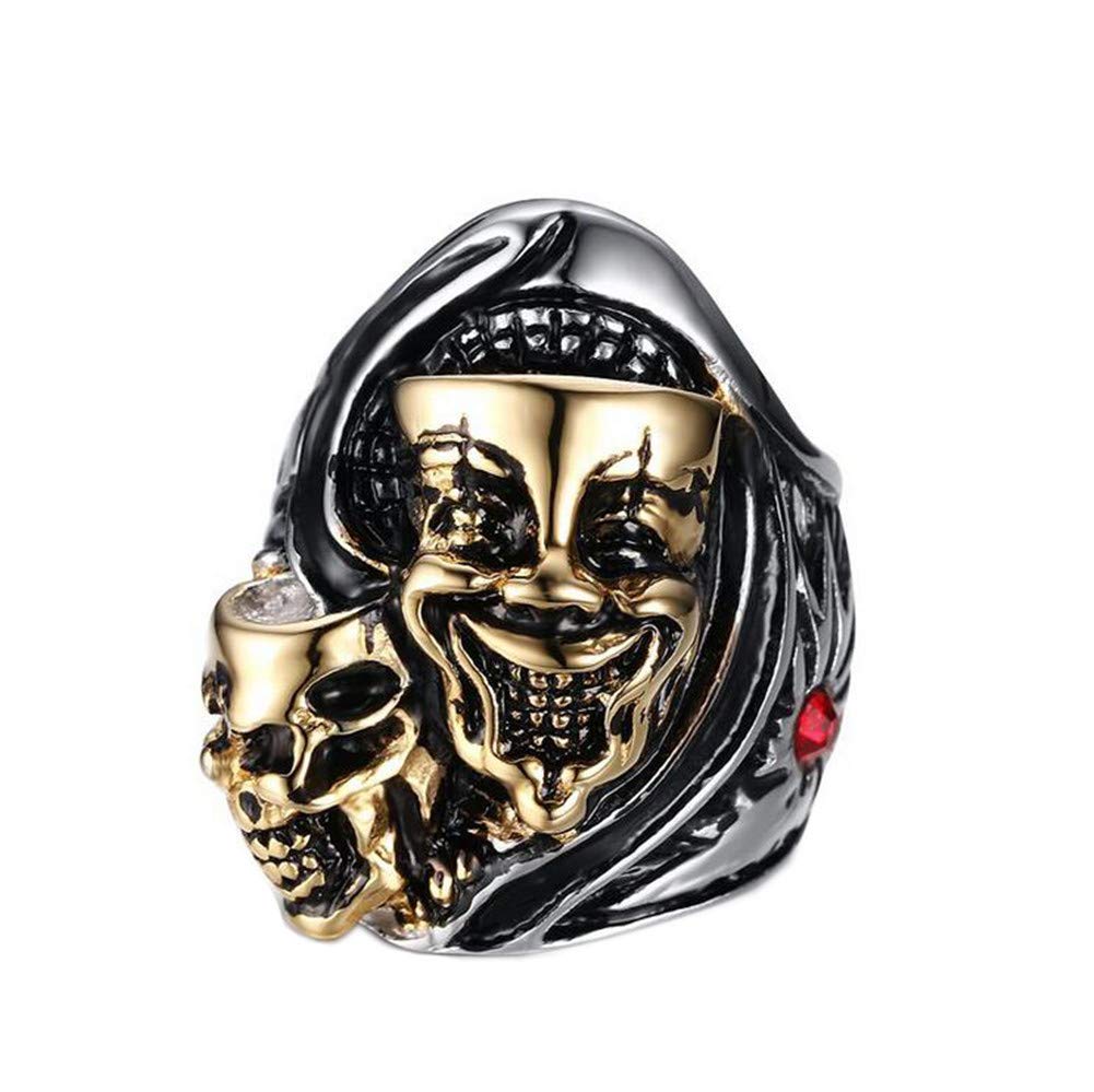 PAMTIERMen's Stainless Steel Gemini Ghost Double Skull Head Ring Cool Biker Jewelry