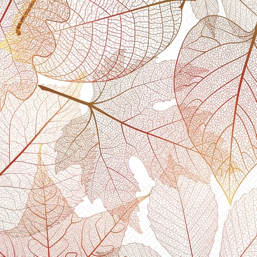 IHR Ideal Home Range Cocktail Napkins Disposable 3-Ply Paper Party Napkin Pack 5 x 5 Transparent Leaves 20-Count