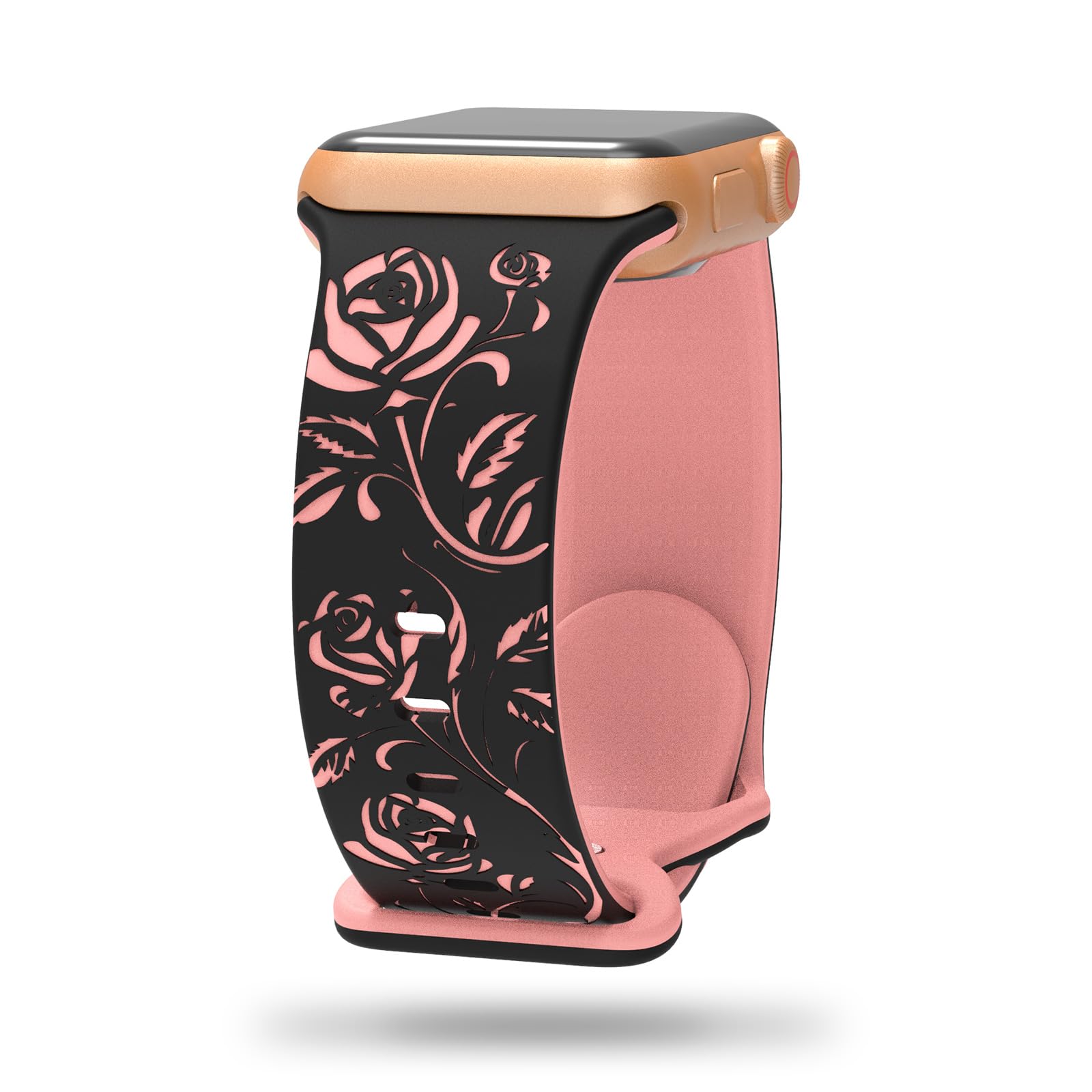 Floral Engraved Band Compatible with Apple Watch Bands 40mm 41mm 38mm 44mm 45mm 42mm 49mm Women, Cute Two Tone Flower Soft Silicone Sport Strap for iWatch Series 10 9 8 7 6 5 4 3 2 1 SE Ultra 2
