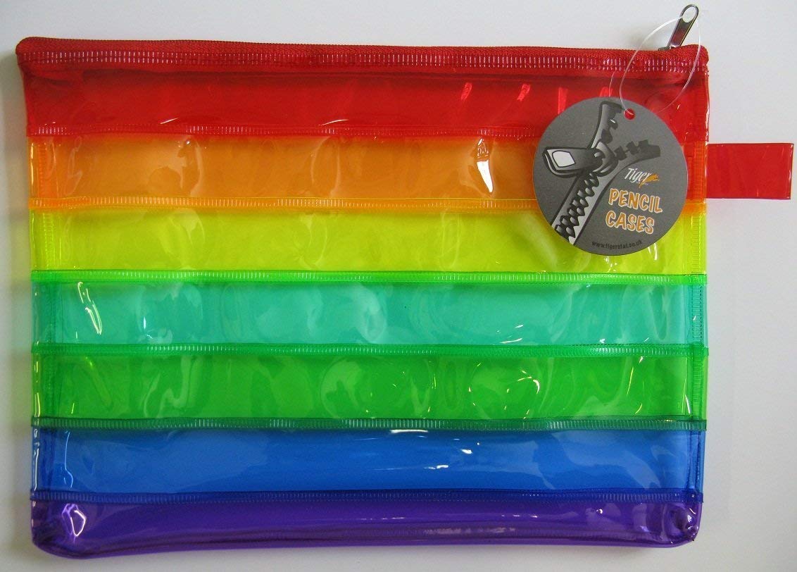 Tigerpencil case - rainbow colours flat A5 size zippy bag - ideal for filing/storage/school