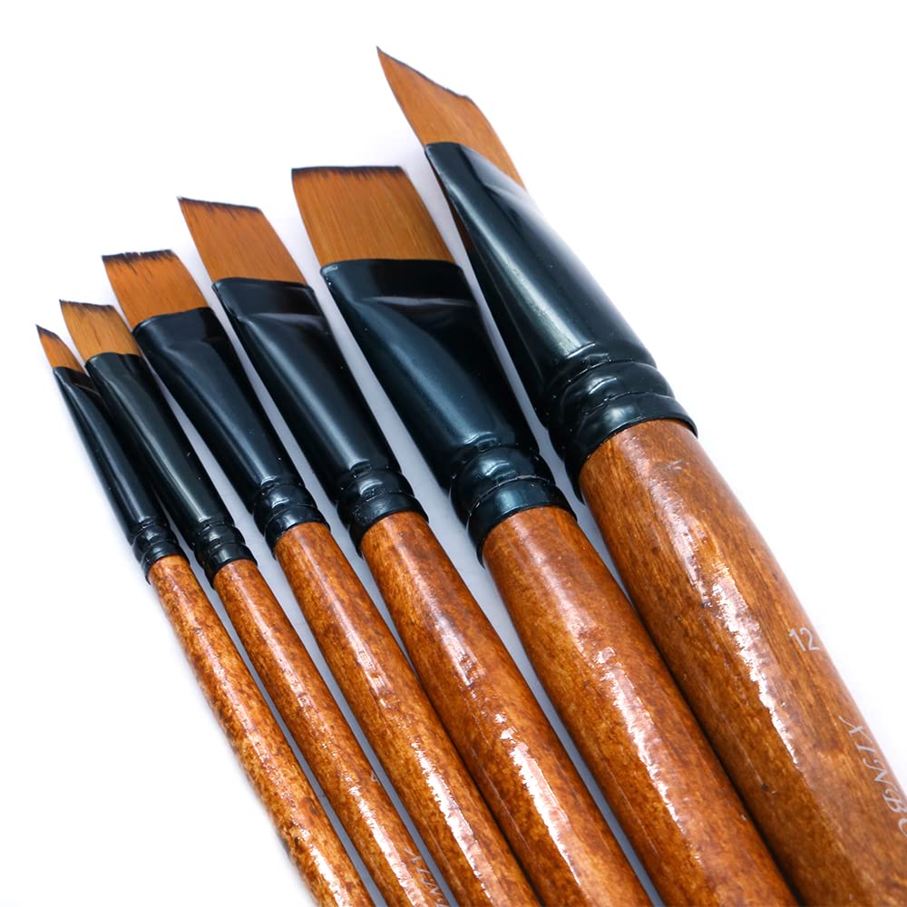 CENPEK Juego de 6 pinceles planos de artista con mango de madera para acuarela, acrílico y pintura al óleo, perfecto para principiantes, artistas y amantes de la pintura