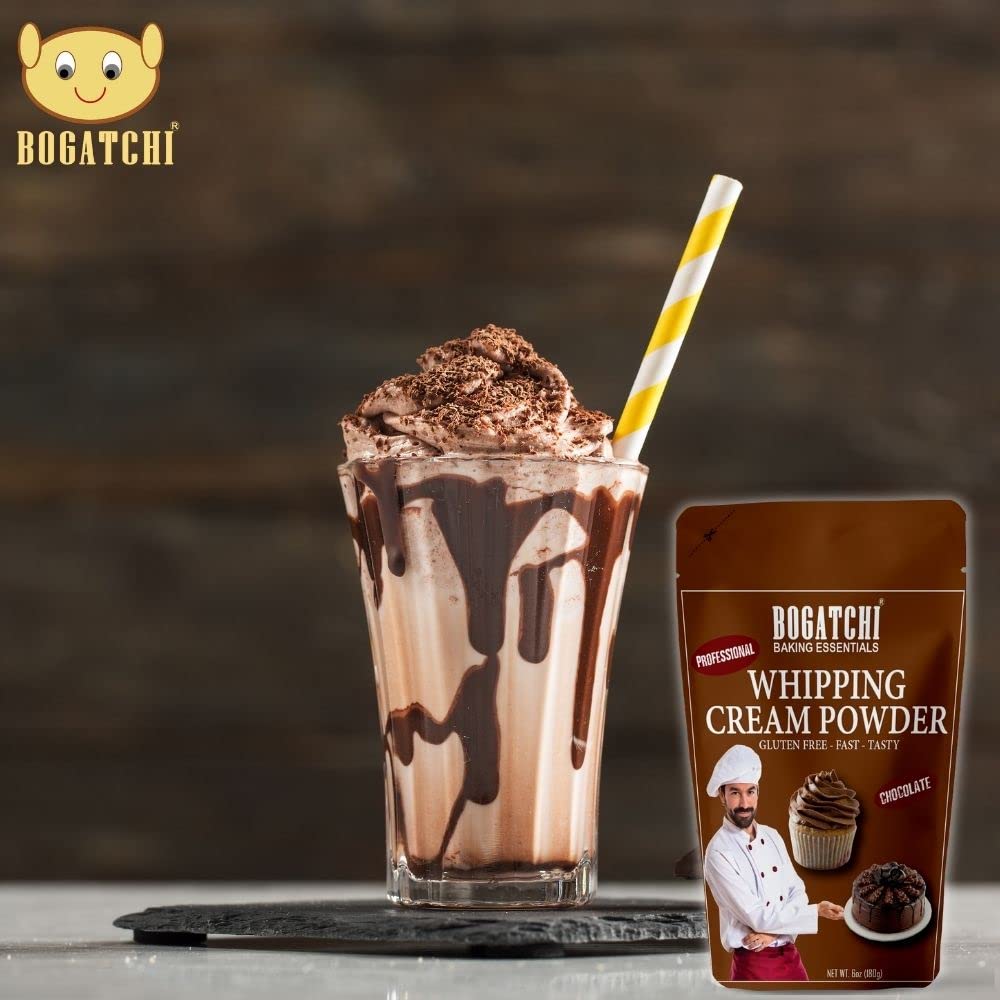 BOGATCHI Chocolate Whipping Cream for Cake, Chocolate Whipping Cream Powder, Whipped Cream Chocolate Flavor, 180g + Free Vanilla Whipping Cream 50g, Measuring Spoon and Baking Paper 4