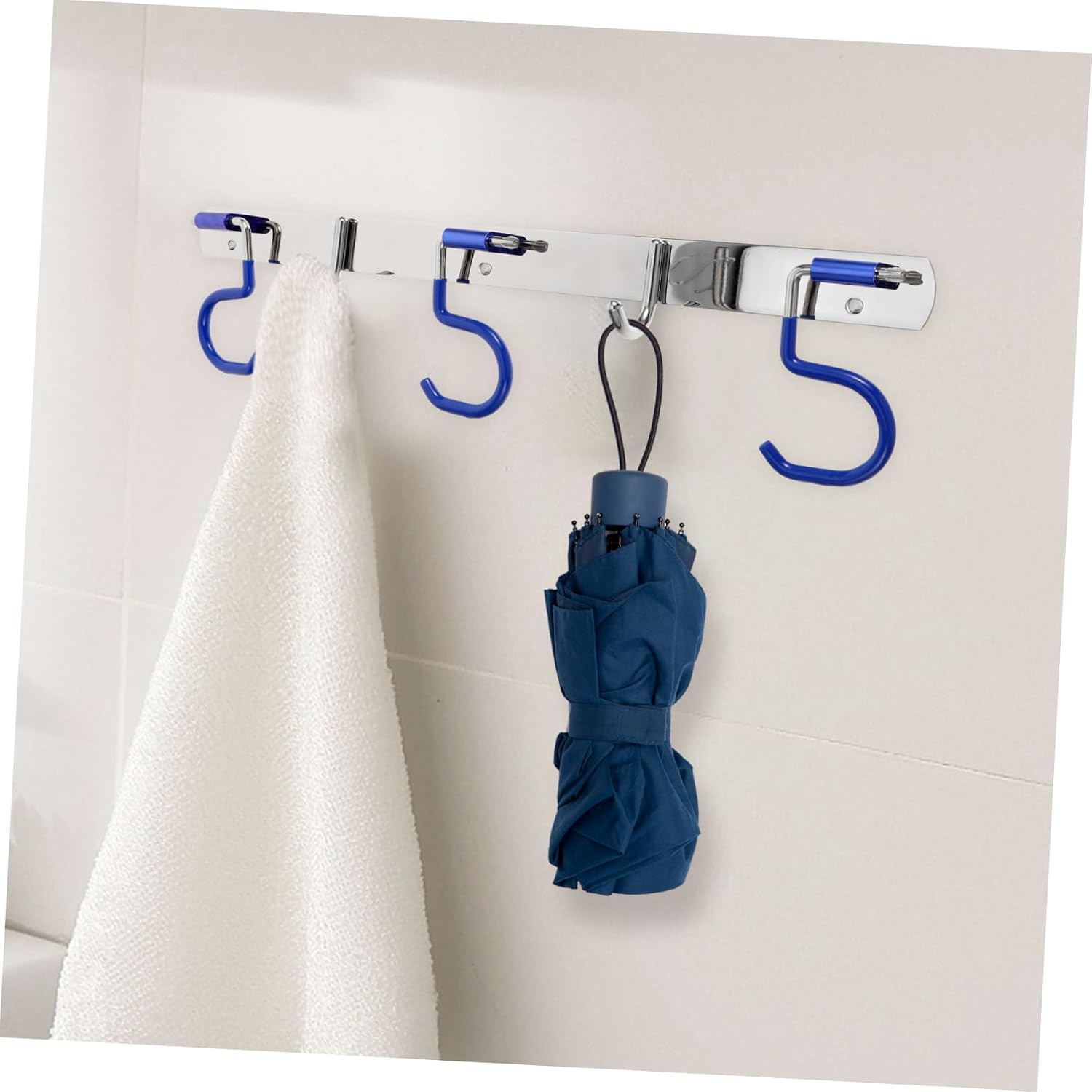PRETYZOOM Wall Mounted Coat Hook and Broom Holder Stainless Steel Entryway Organizer with Mop Slots and Heavy-Duty Hooks for Bathroom Kitchen Closet and More
