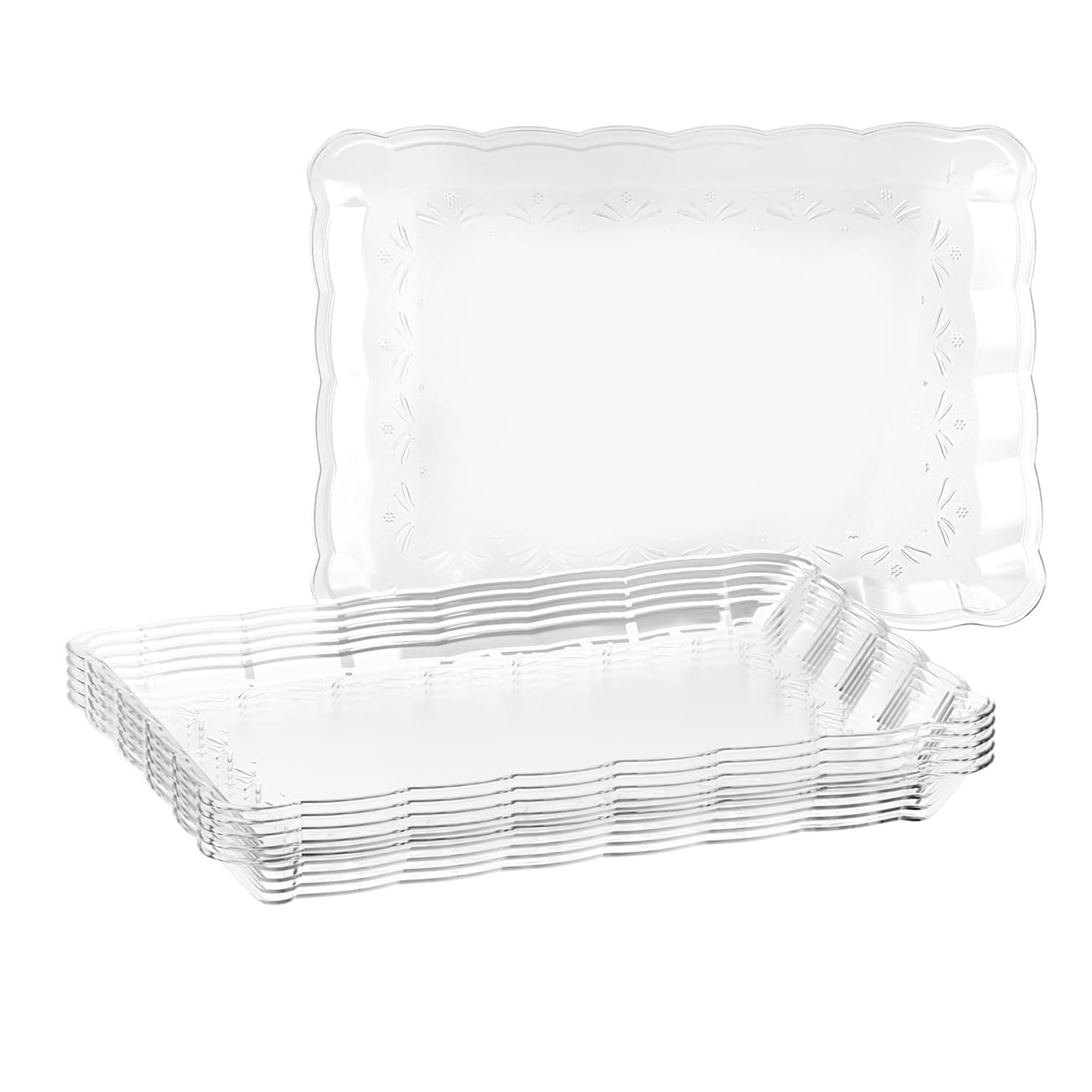 Gikisla Plastic Serving Platters Set of 6, Large Clear Plastic Serving Trays, Rectangle Reusable Platter Perfect for Christmas Parties Food Wedding Buffet