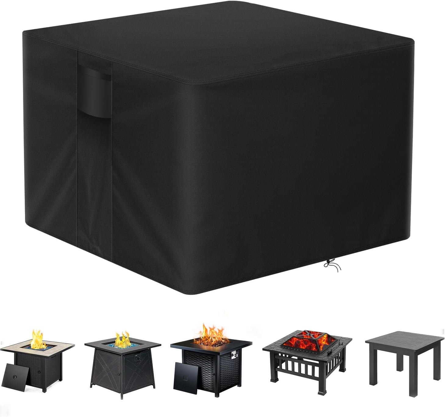 POMER Fire Pit Cover Square, Firepit Covers Rectangular Outdoor Table Covers Waterproof Patio Fireplace Cover 48" x 48" x 29", Black