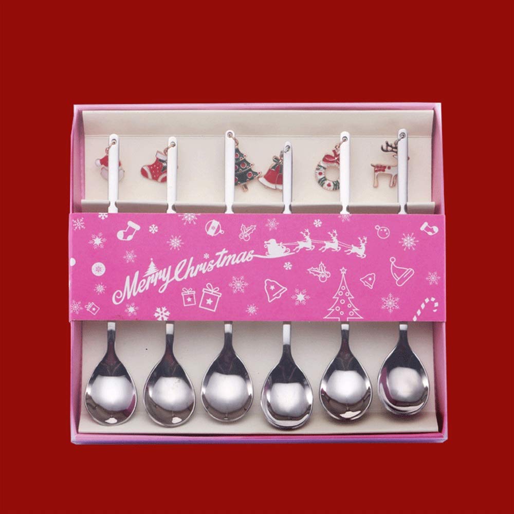 Loffel Löffel Set Weihnachts Edelstahl-Set Gold überzogenen Kaffeelöffel Dessertlöffel Rühren Kleine Löffel (Color : B)