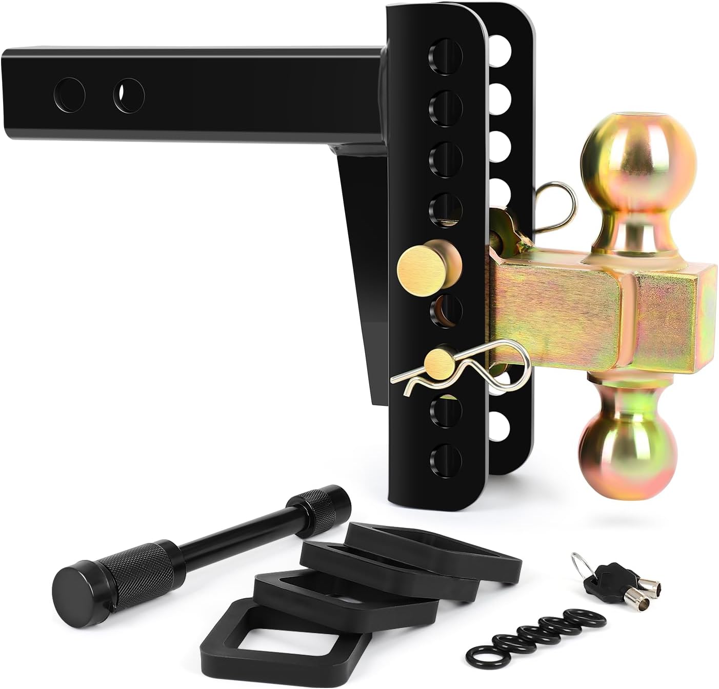 Adjustable Trailer Hitch, 6 inch Drop & Rise Hitch with 2 inch Receiver, Heavy Duty Tow Hitch Ball Mount for Truck 15000 LBS GTW, 2" & 2-5/16" Ball with Anti-Theft Pin 4 Silencer Pads, Black