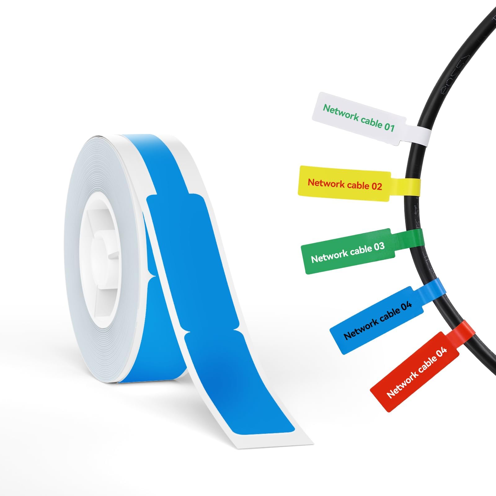 NIIMBOT Thermal Transfer Cable Labels only for B18 Label Maker, 12.5mm x 74mm+35mm 60 Labels/Roll, PET Material