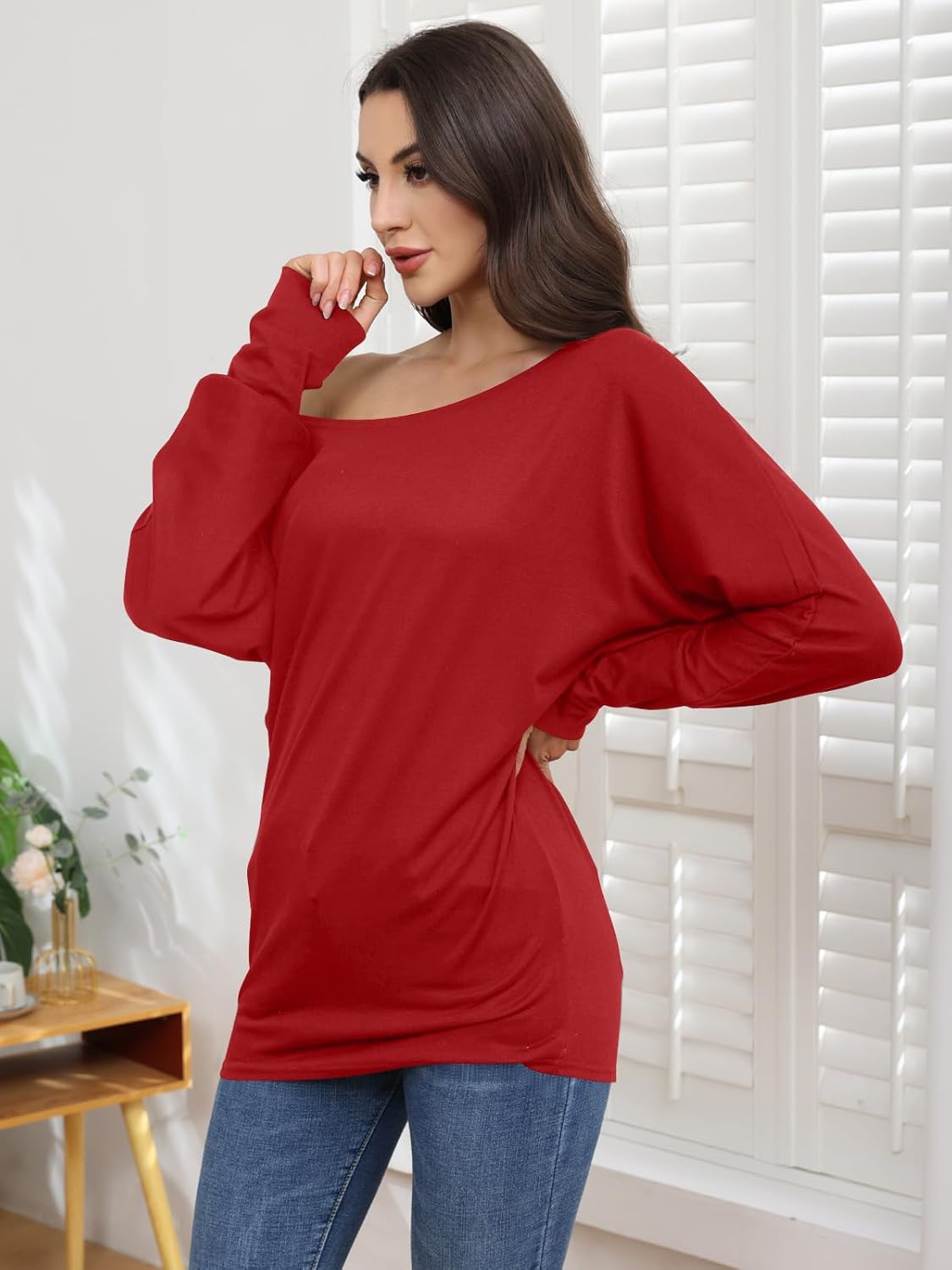 Poetsky Women's Long Sleeve Off Shoulder Tunic Tops Loose Casual Oversized Shirts Blouse - Image 7