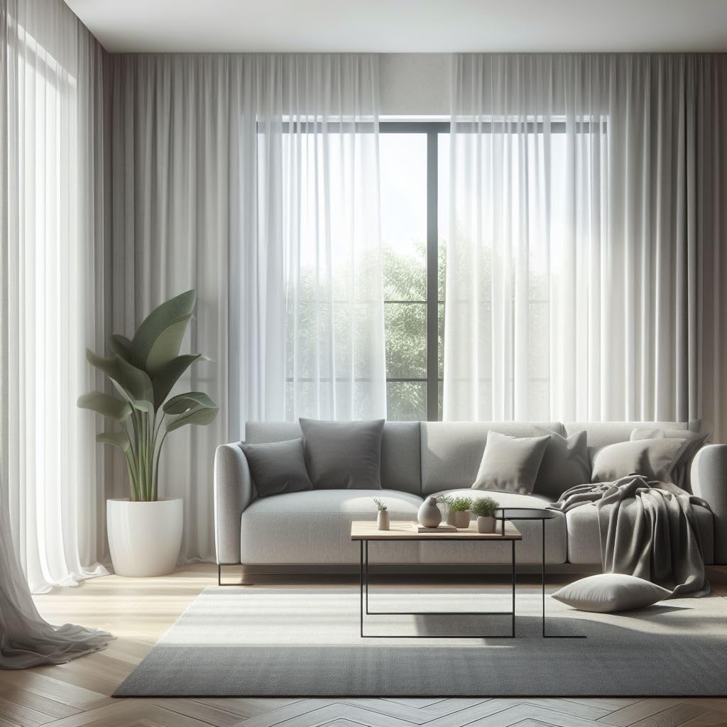 Rideau en voile lisse blanc semi-transparent avec bande plissée et poids au plomb pour une décoration de fenêtre élégante et fonctionnelle, rideaux avec galon fronceur, ruban de plomb, transparent
