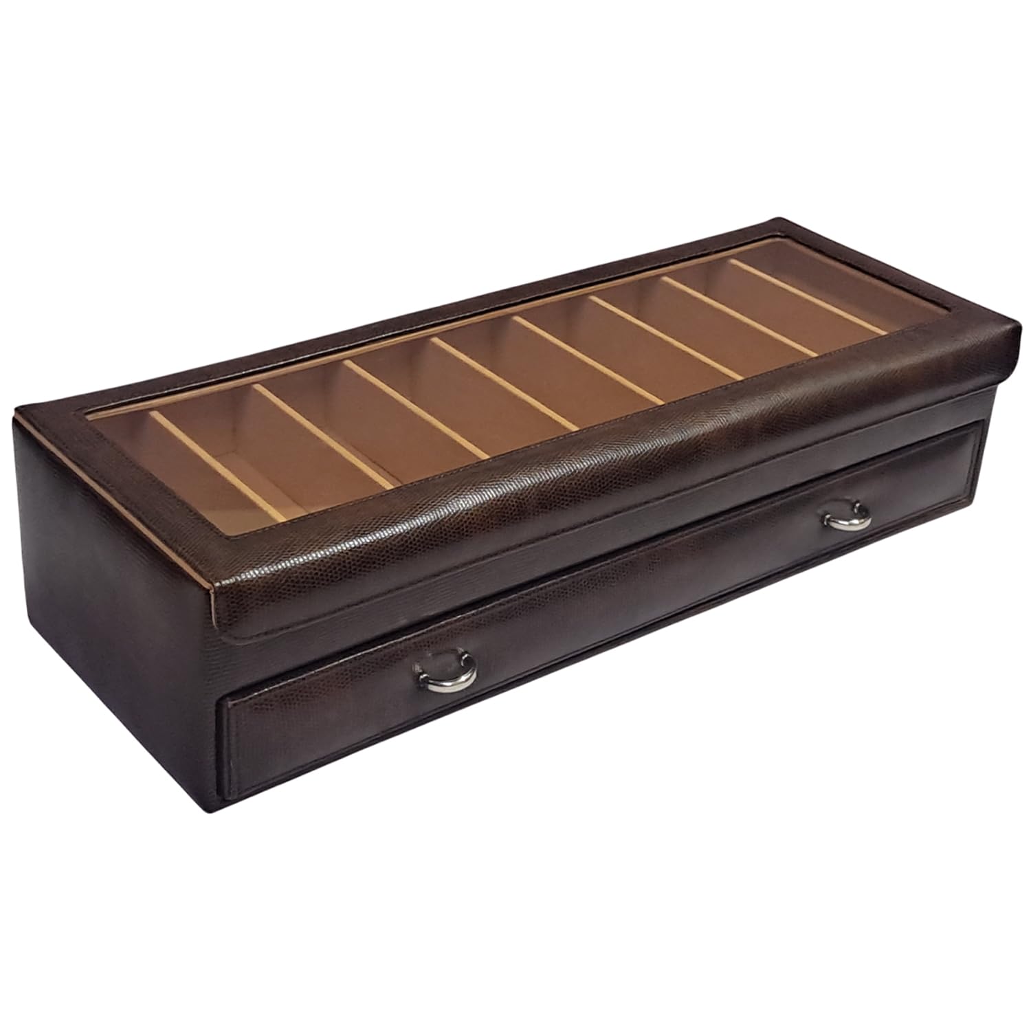 - PU Leather 18 Slot Sunglasses Organizer Case – Large Capacity Eyewear Storage Box with Magnetic Closure, Protective Lined Compartments for Men & Women Snakebit Tan Color