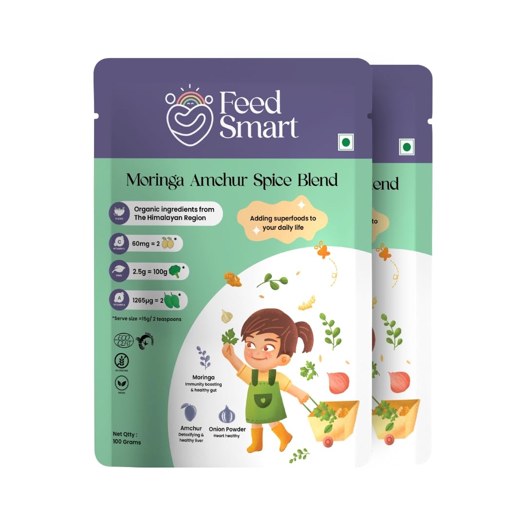 Feed Smart Moringa Powder & Amchur Spice Blend with Super Nutrients | Drumstick Leaf Powder | Sahjan Powder for Kids | No Added Sugar or Salt | 5X Nutrition | Gut Friendly | Pack of 2 (100 grams) (B0CK2B5VF8) Amazon Price History, Amazon Price Tracker