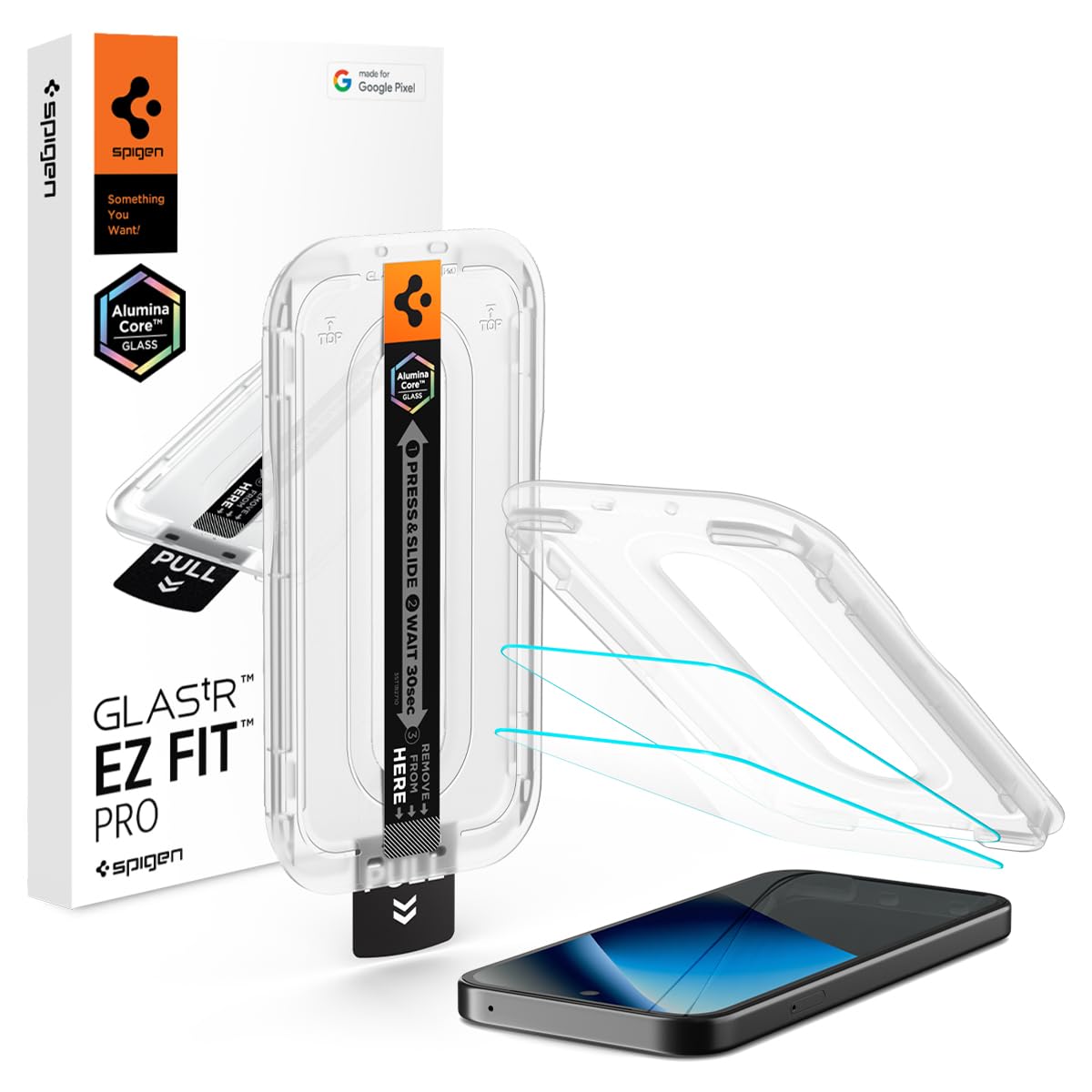 Spigen AluminaCore Tempered Glass Screen Protector [Glas.tR EZ FIT Pro] designed for Pixel 10a [2 Pack] 10H+ Hardness, Aluminum-Enhanced Durability