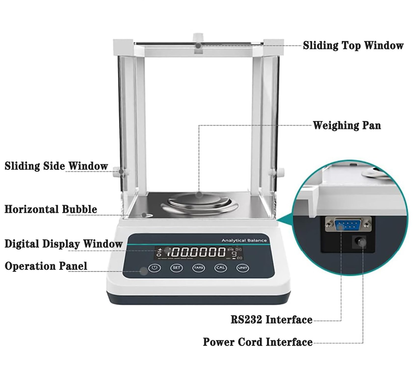 Balanza analítica electrónica Báscula de precisión digital de laboratorio, balanza analítica digital de precisión de 0,1 mg Báscula de laboratorio de alta precisión con pantalla LCD, para joyería de